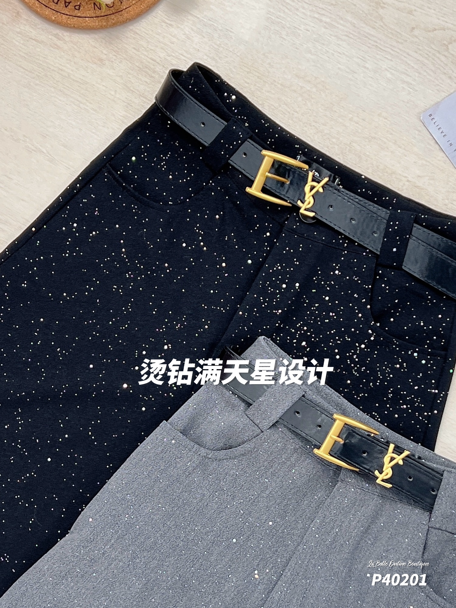 时尚烫钻满天星阔腿高腰长裤 (P40201)-La'Belle Fashion Boutique Sdn Bhd