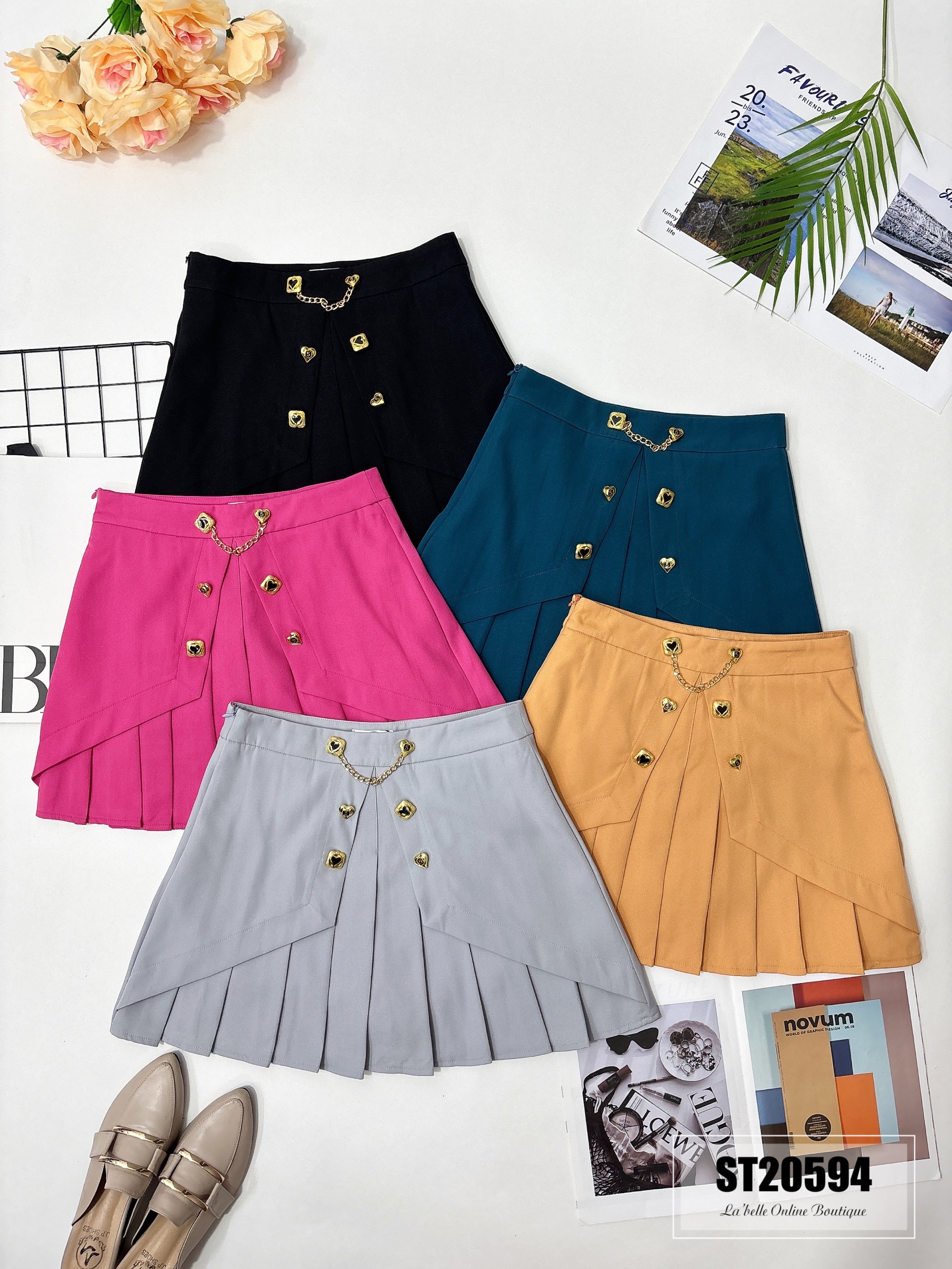 【LBP独家】高贵爱心金链条纽扣设计百褶裤裙（ST20594）