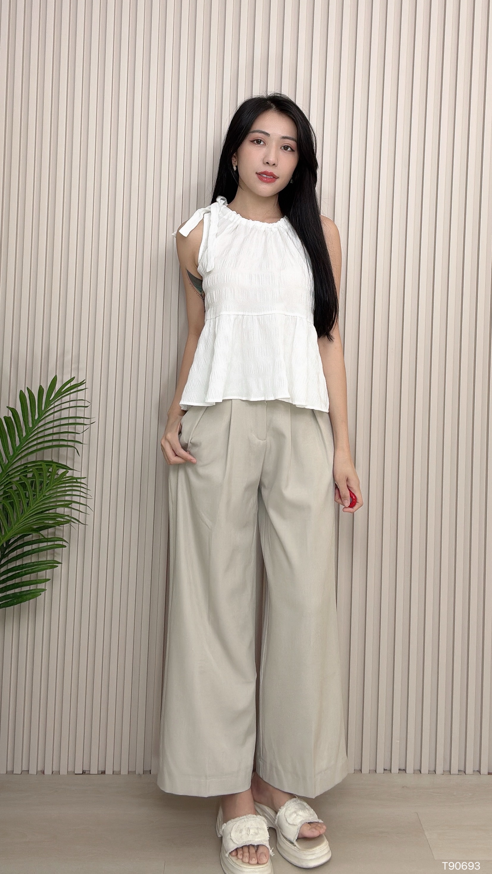 日系甜美自绑宽松设计无袖上衣 (T90693)