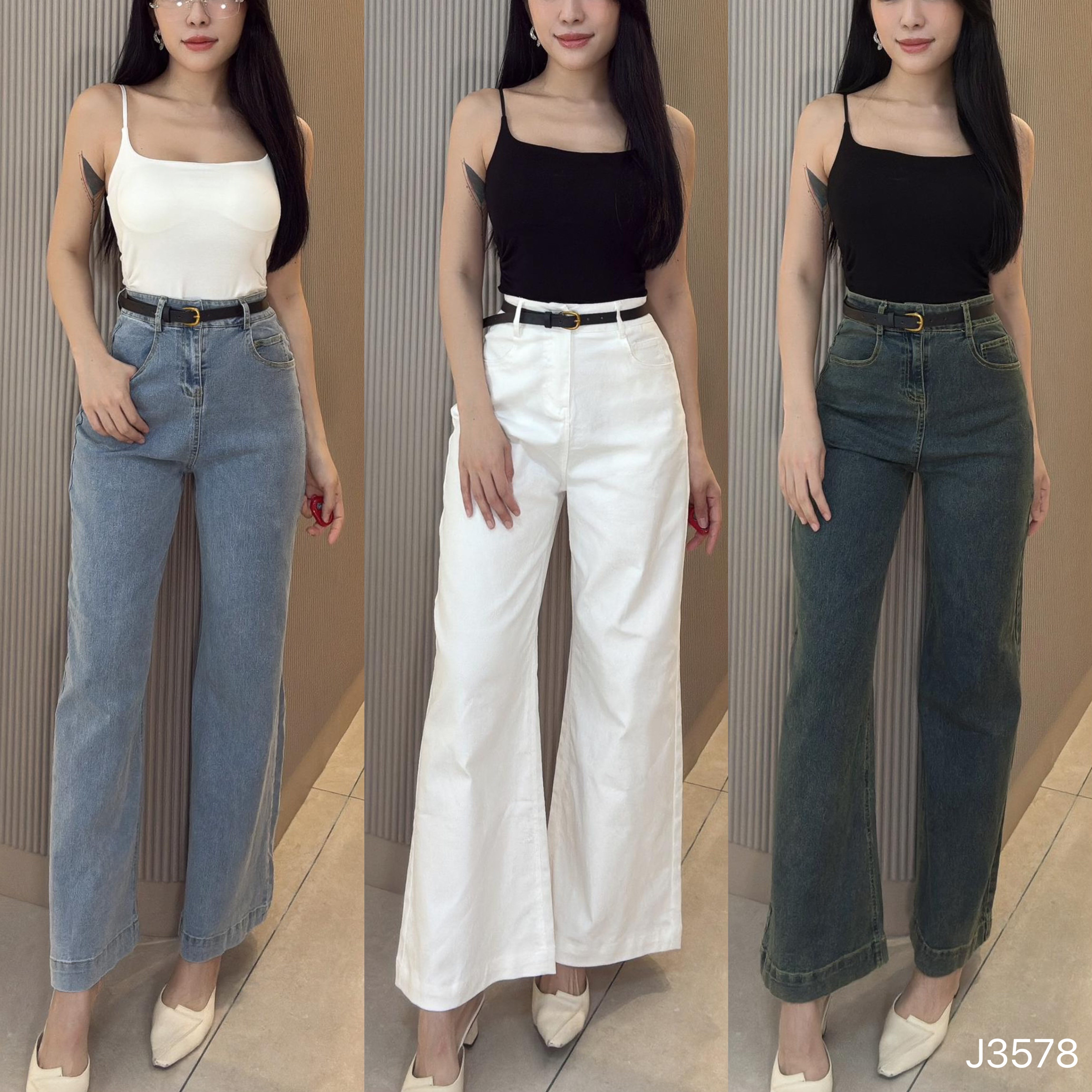 【LBP独家】百搭直筒阔腿高腰长裤 (J3578)