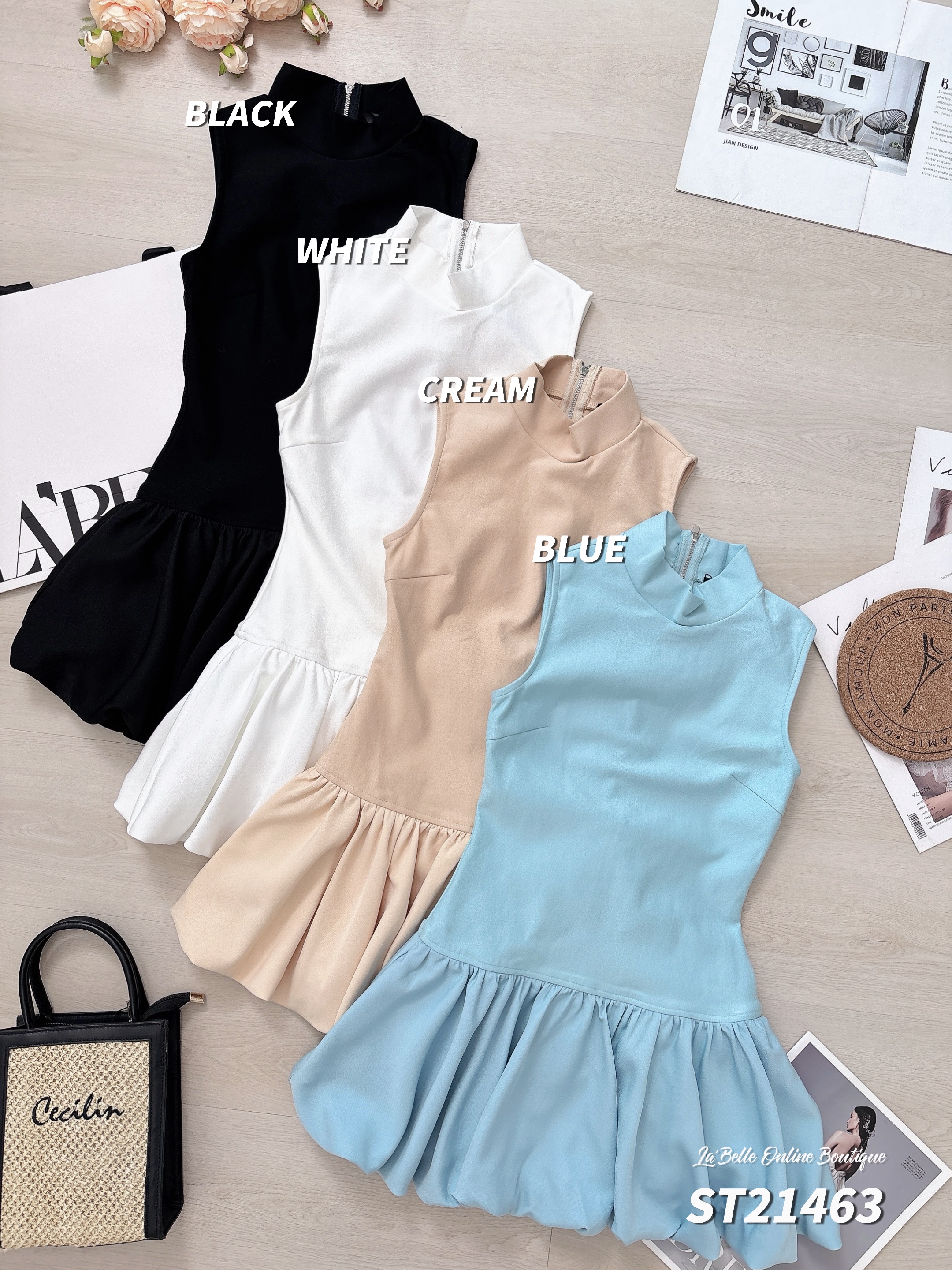 时尚Cut-In背面镂空设计花苞连身裙 (ST21463)