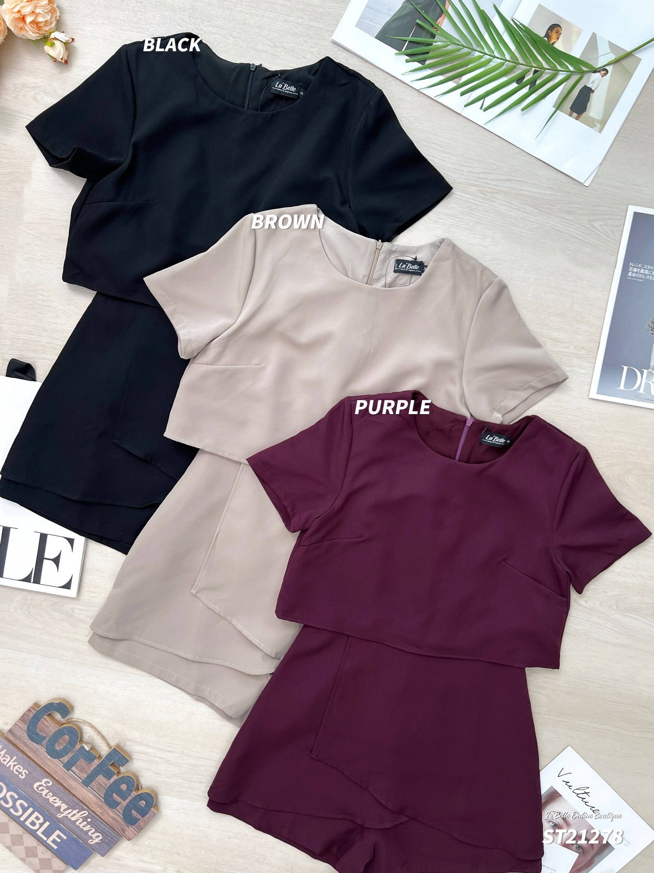 【LBP独家】时尚高级感圆领假两件连身裤 (ST21278)