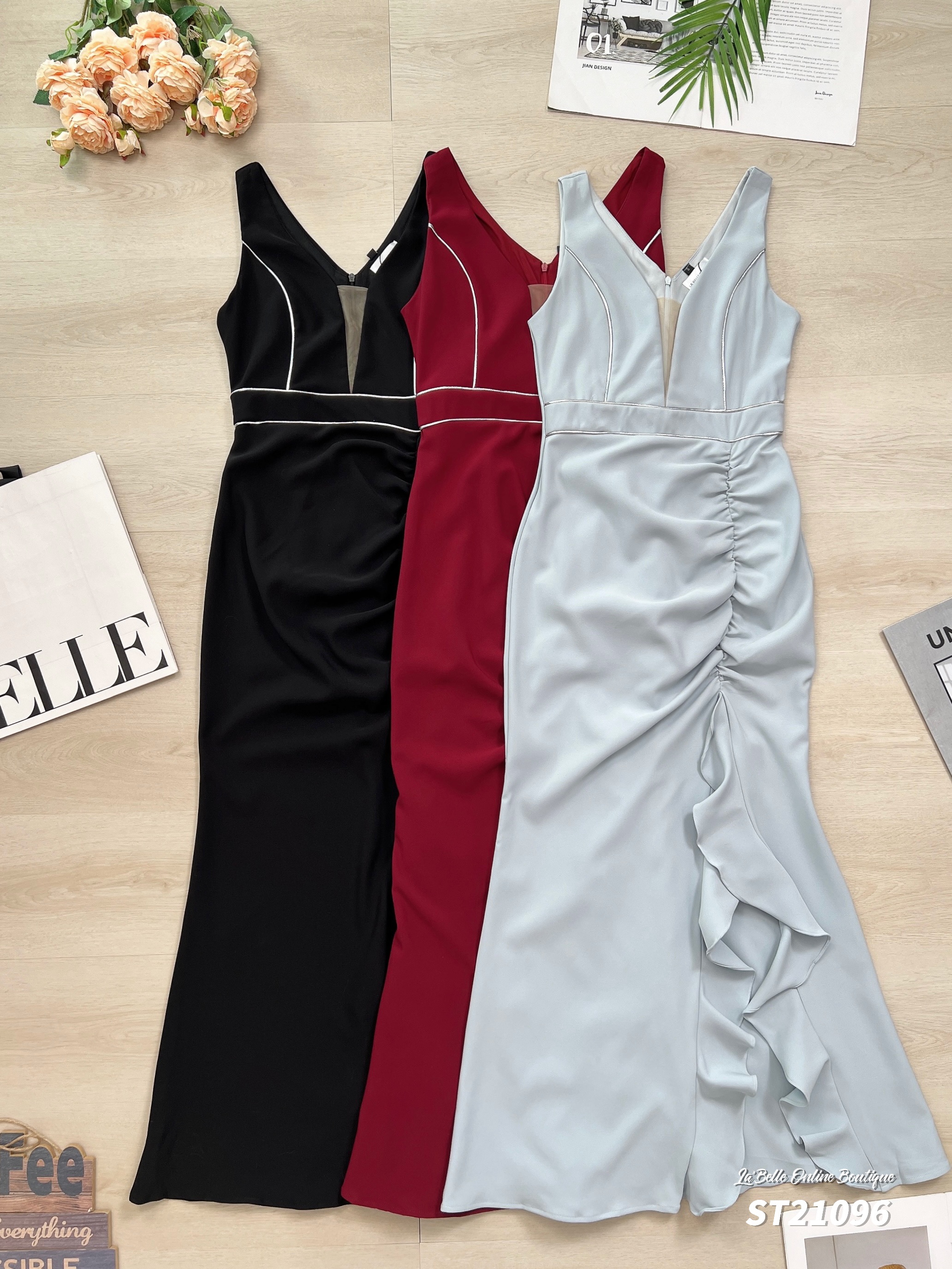 【LBP独家】高端性感宽带V领礼服连身裙 (ST21096) - 特价-La'Belle Fashion Boutique Sdn Bhd