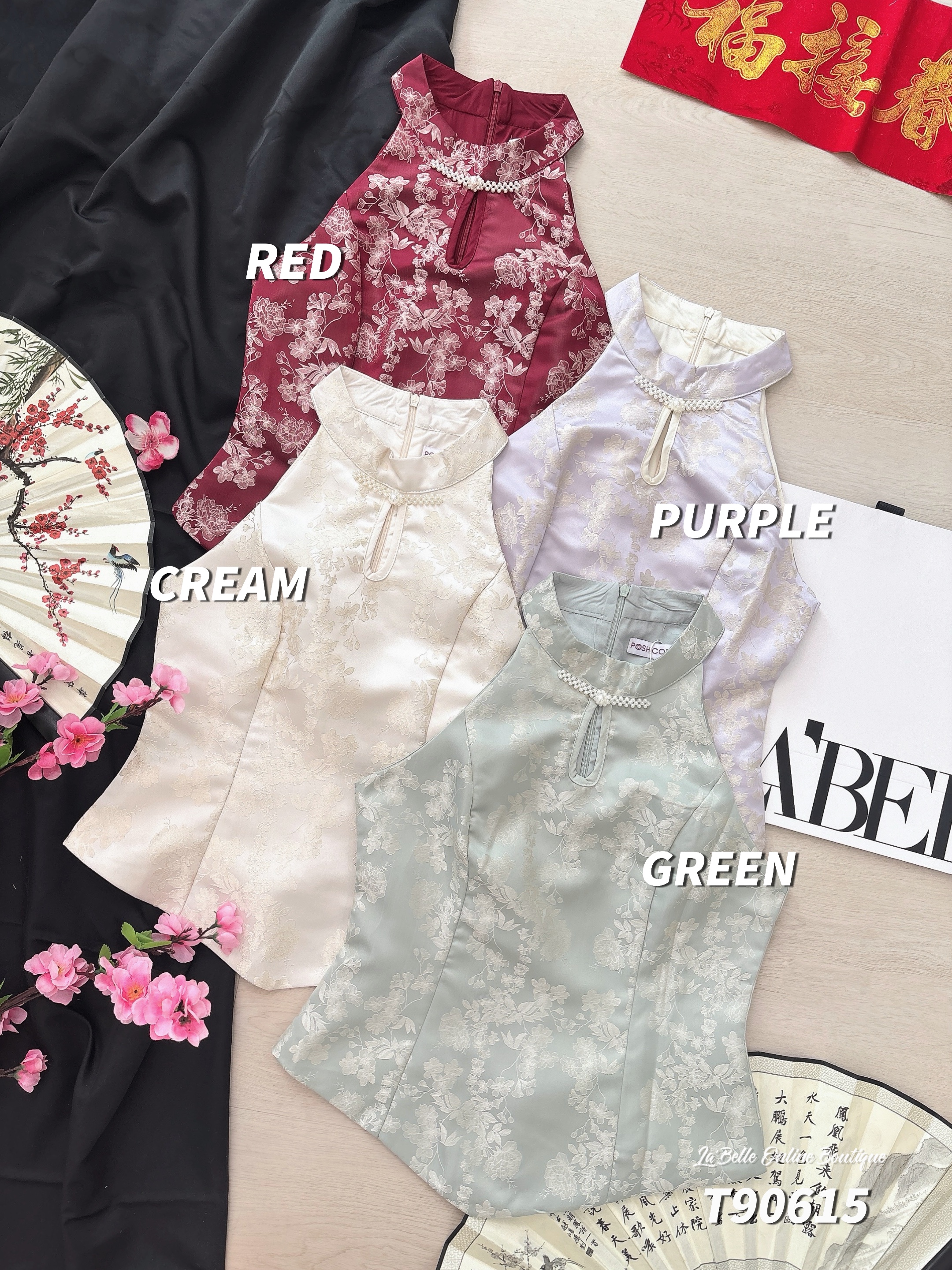 改良版Cut-in设计珍珠盘扣旗袍上衣 (T90615)