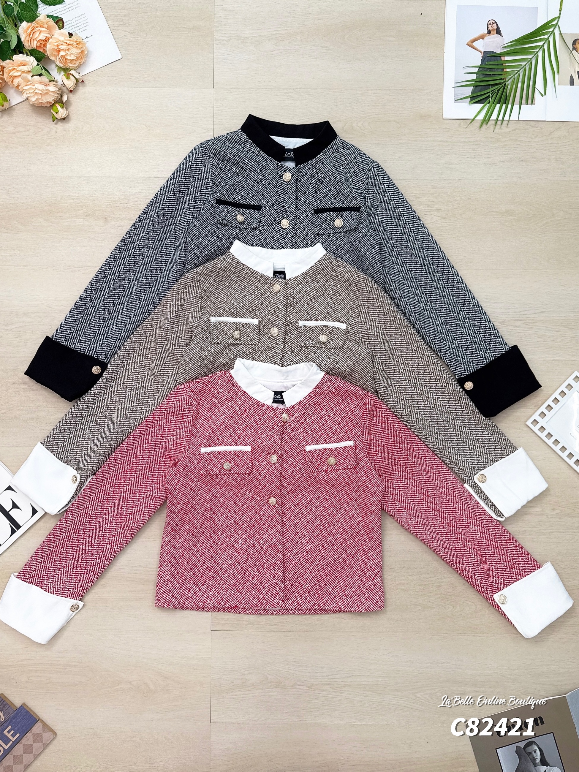 【LBP独家】小香风立领拼接长袖外套 (C82421)-La'Belle Fashion Boutique Sdn Bhd