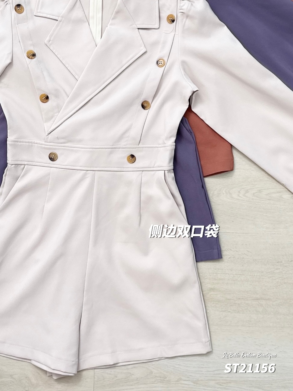 气质西装领假纽扣设计连身裤 (ST21156) - 特价-La'Belle Fashion Boutique Sdn Bhd