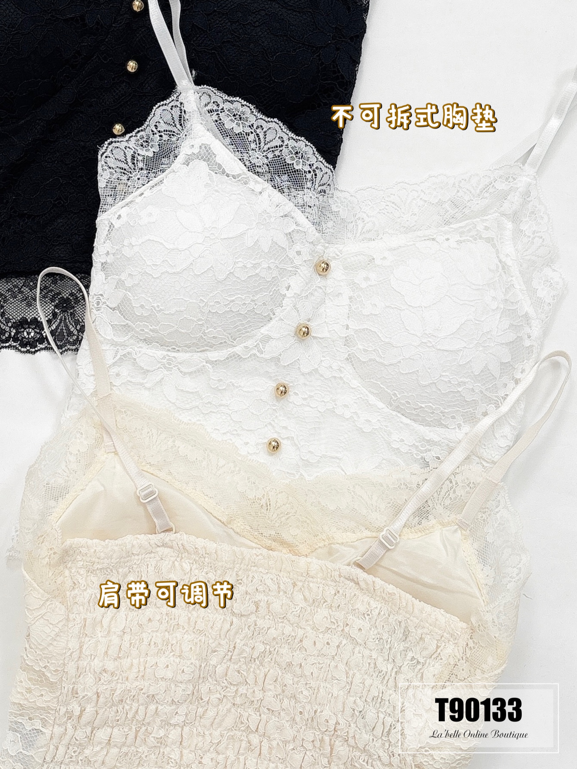 纯欲风花边蕾丝吊带上衣 / 可外搭 (T90133)  - 特价 【不接受更换】-La'Belle Fashion Boutique Sdn Bhd