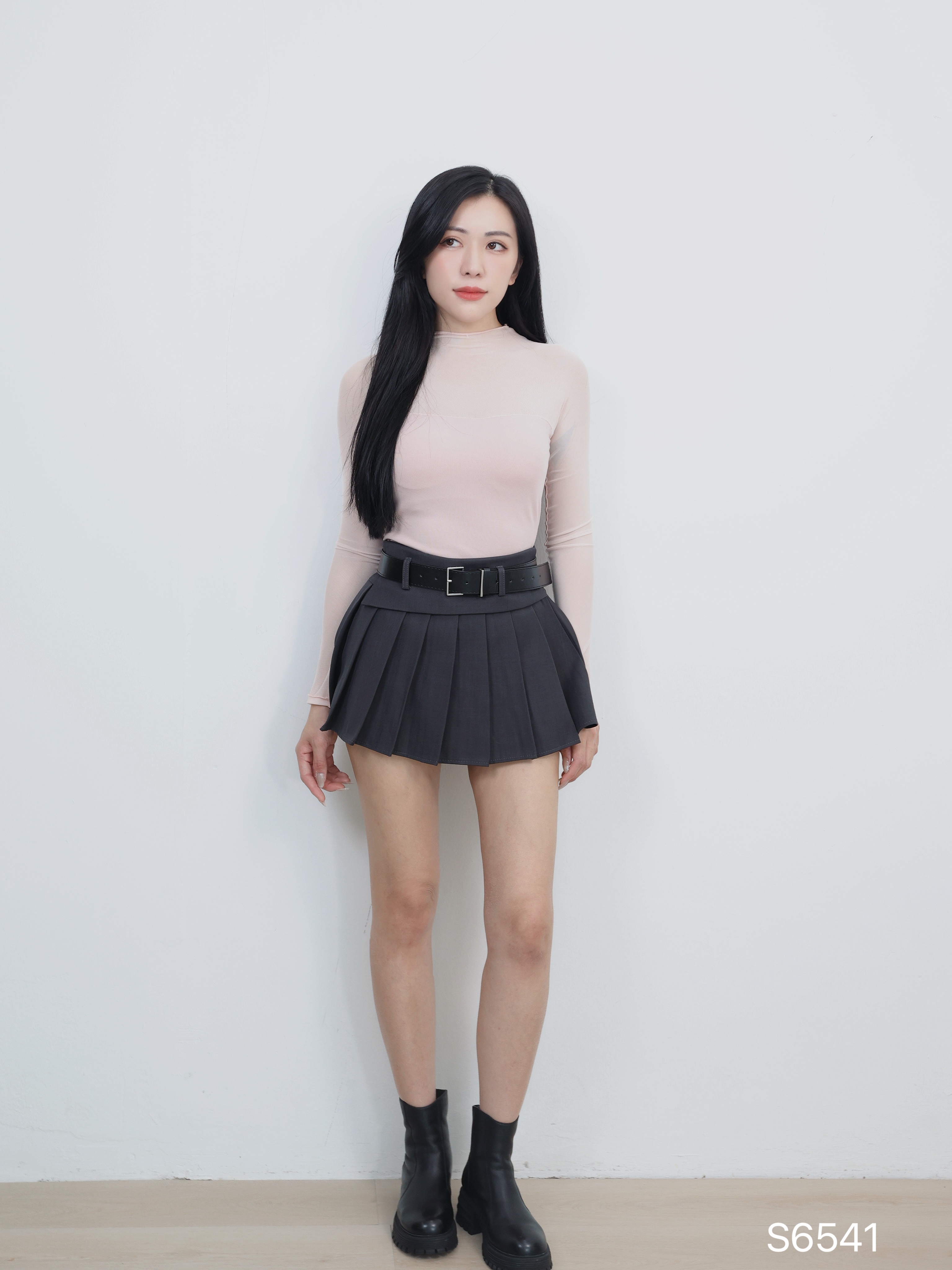 学院风A字不规则百褶高腰短裙 (S6541)