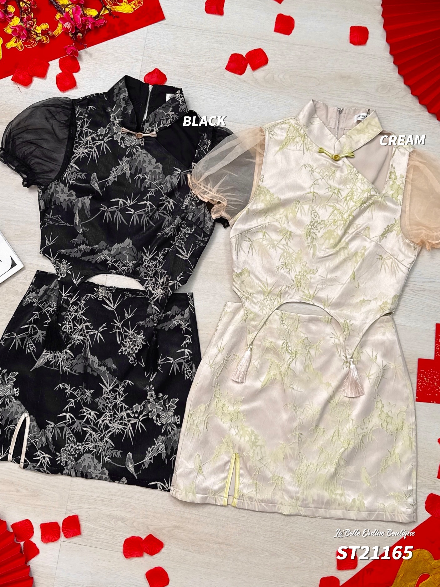 【LBP GXFC 独家新年系列 - 金光叶影】设计感改良版旗袍两件套 (ST21165)-La'Belle Fashion Boutique Sdn Bhd