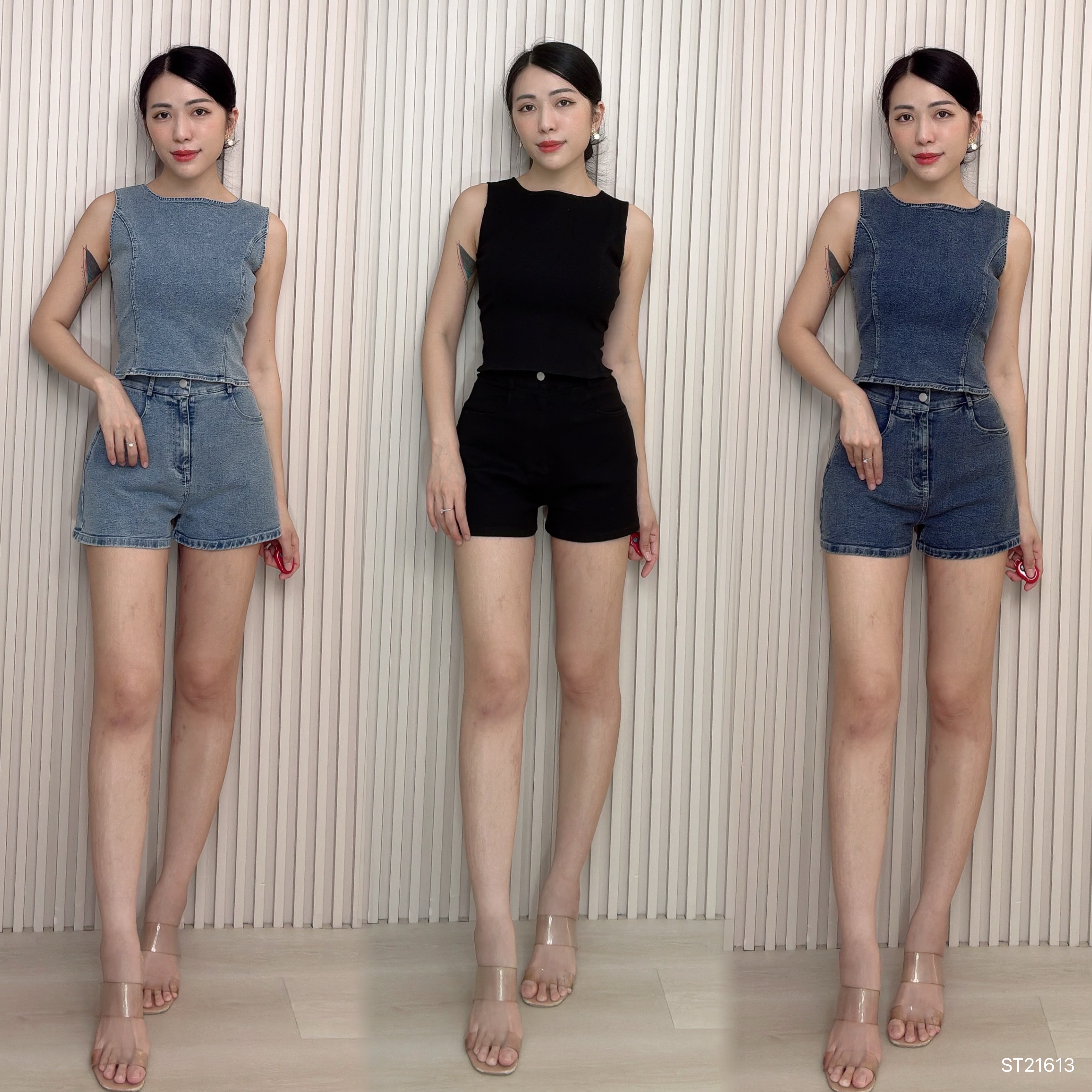 欧美复古牛仔两件套 (ST21613)