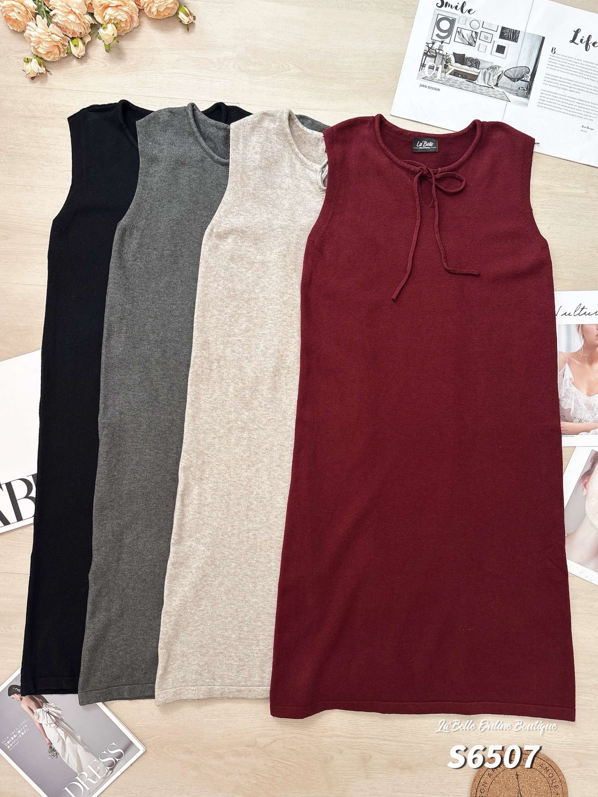 韩系领口系带设计无袖连身裙 (S6507)