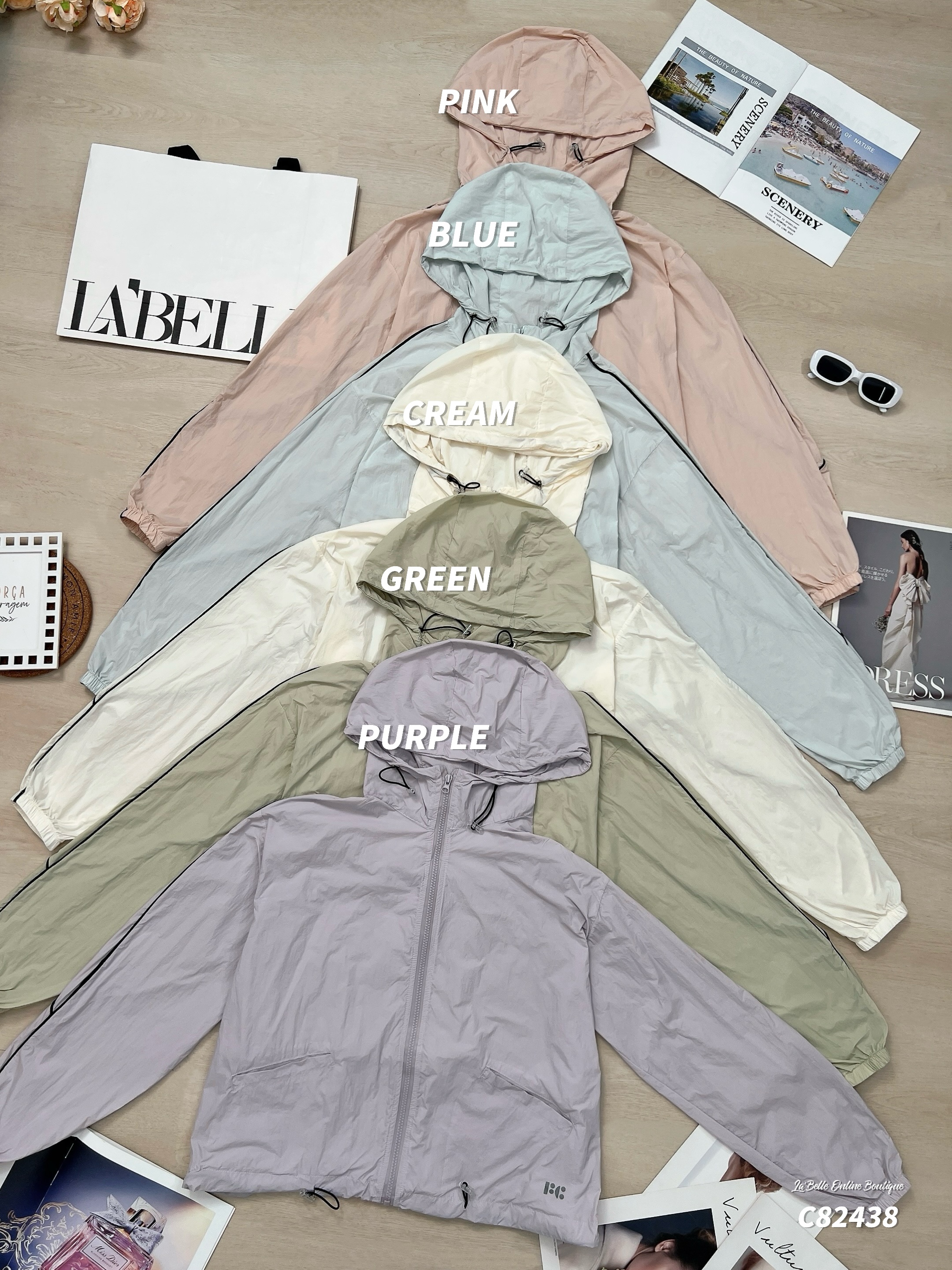 休闲薄款条纹设计连帽外套  (C82438)-La'Belle Fashion Boutique Sdn Bhd