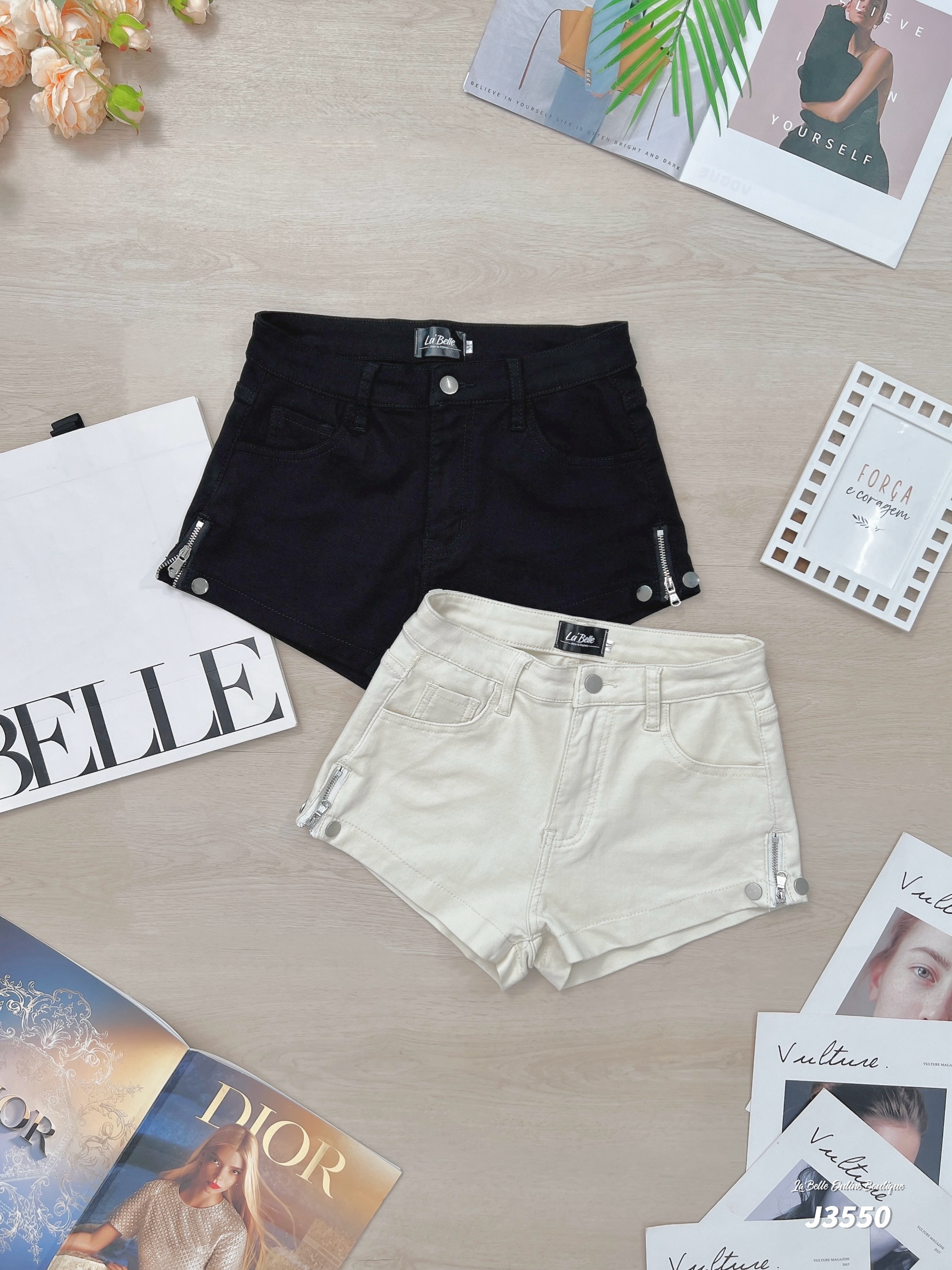 酷帅拉链开叉设计阔腿高腰短裤 (J3550)-La'Belle Fashion Boutique Sdn Bhd