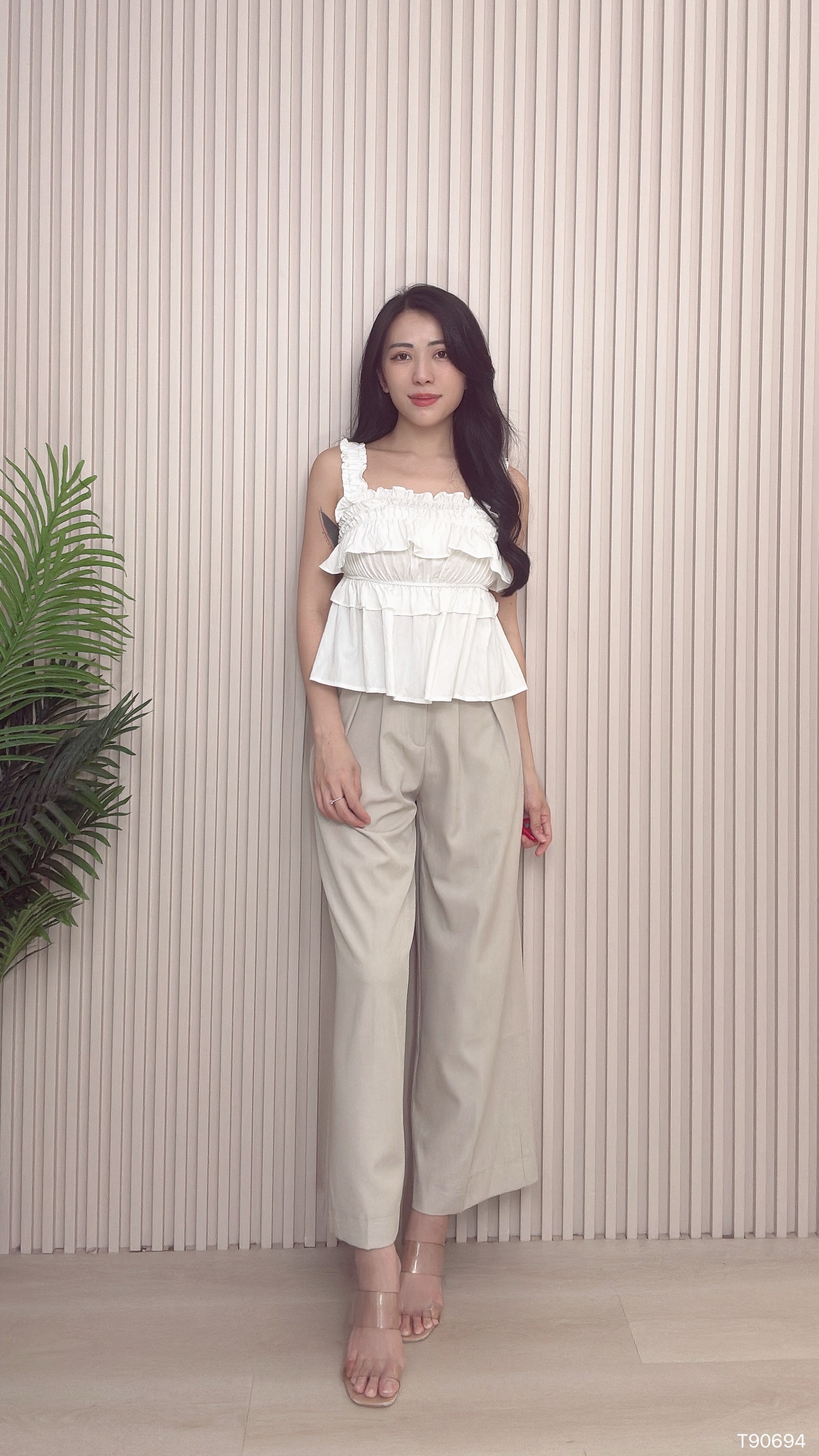 法式层次感荷叶边设计宽松上衣 (T90694)