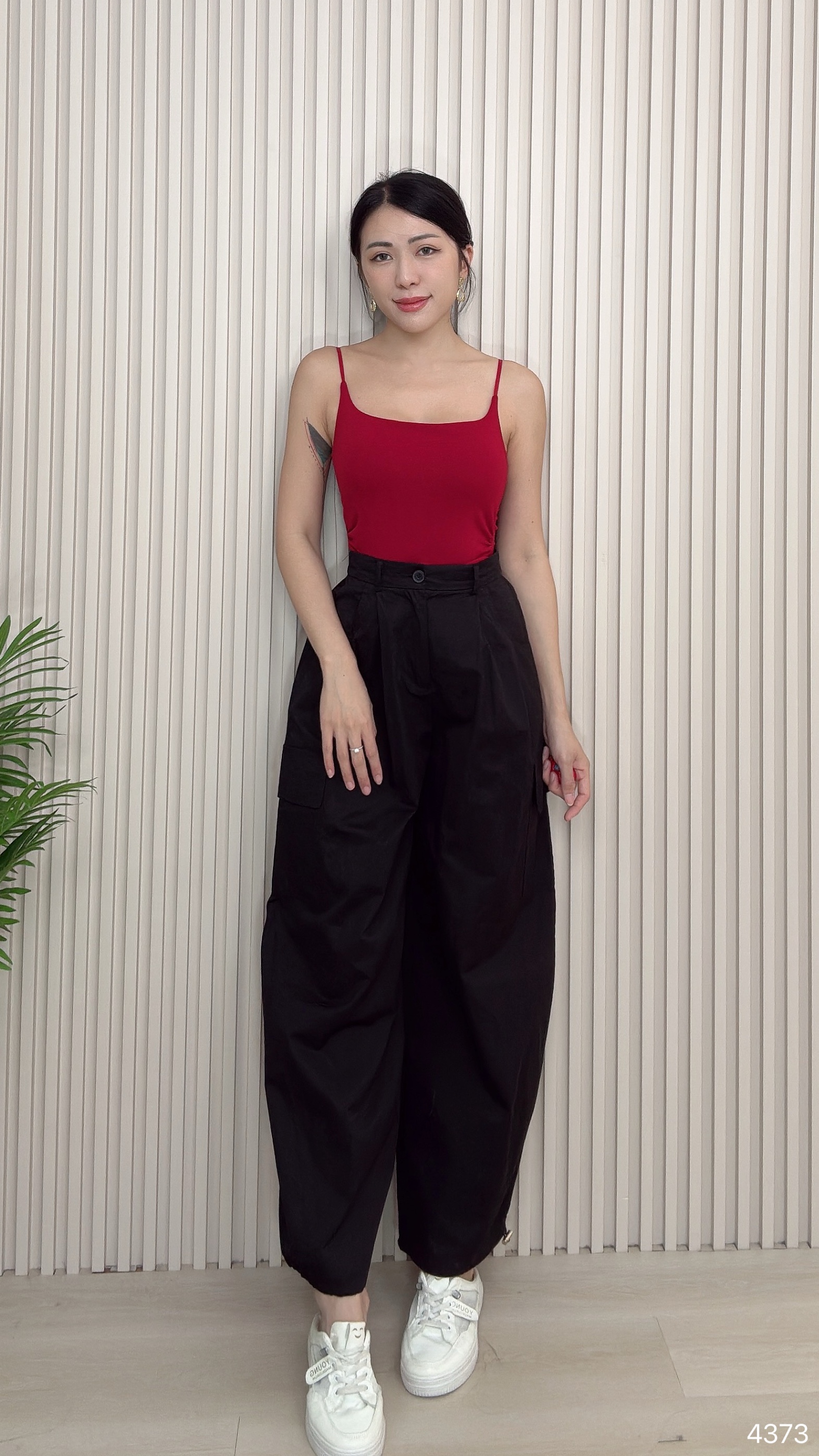 百搭纯色褶皱设计细带内搭 (4373)