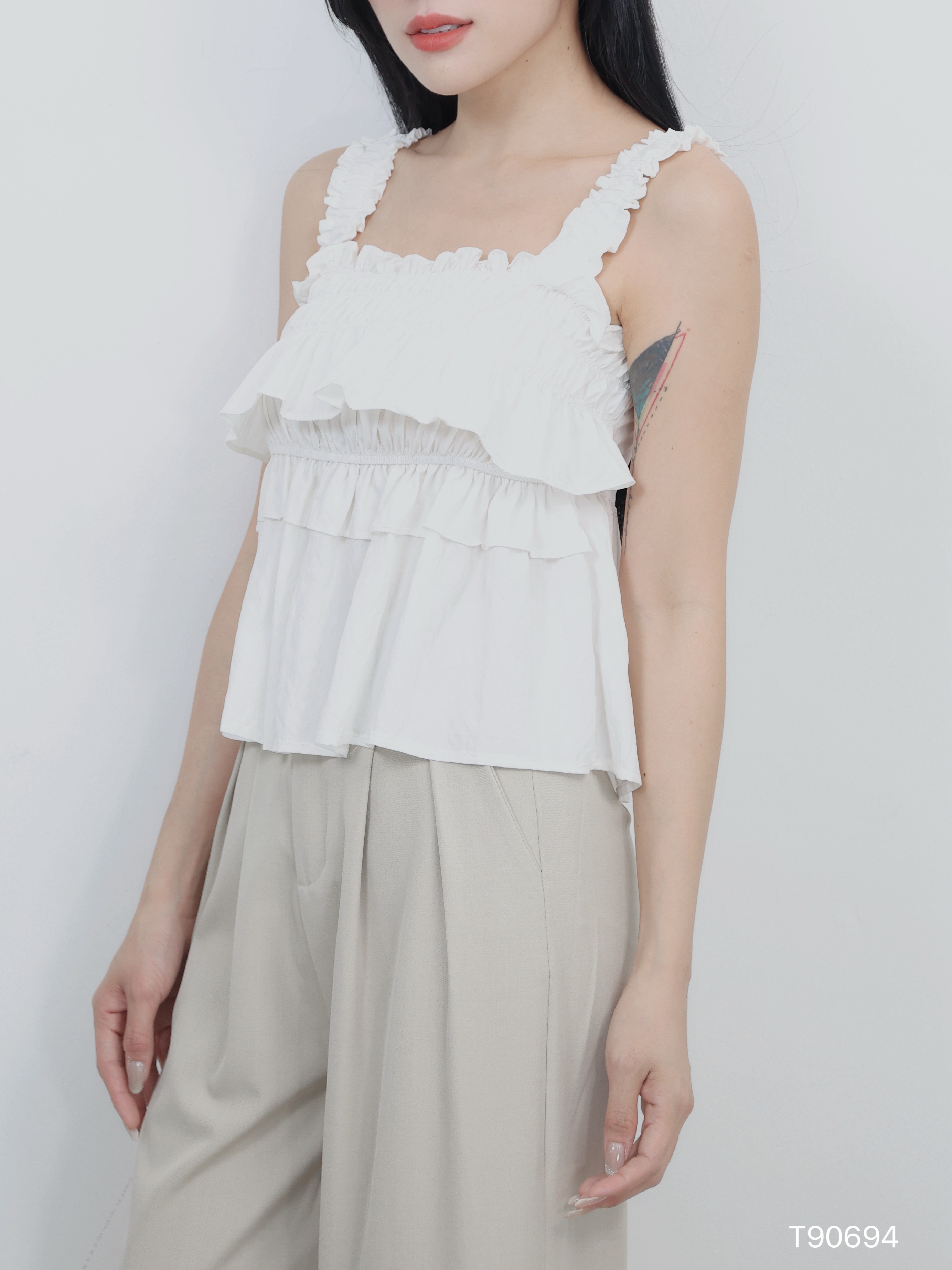 法式层次感荷叶边设计宽松上衣 (T90694)