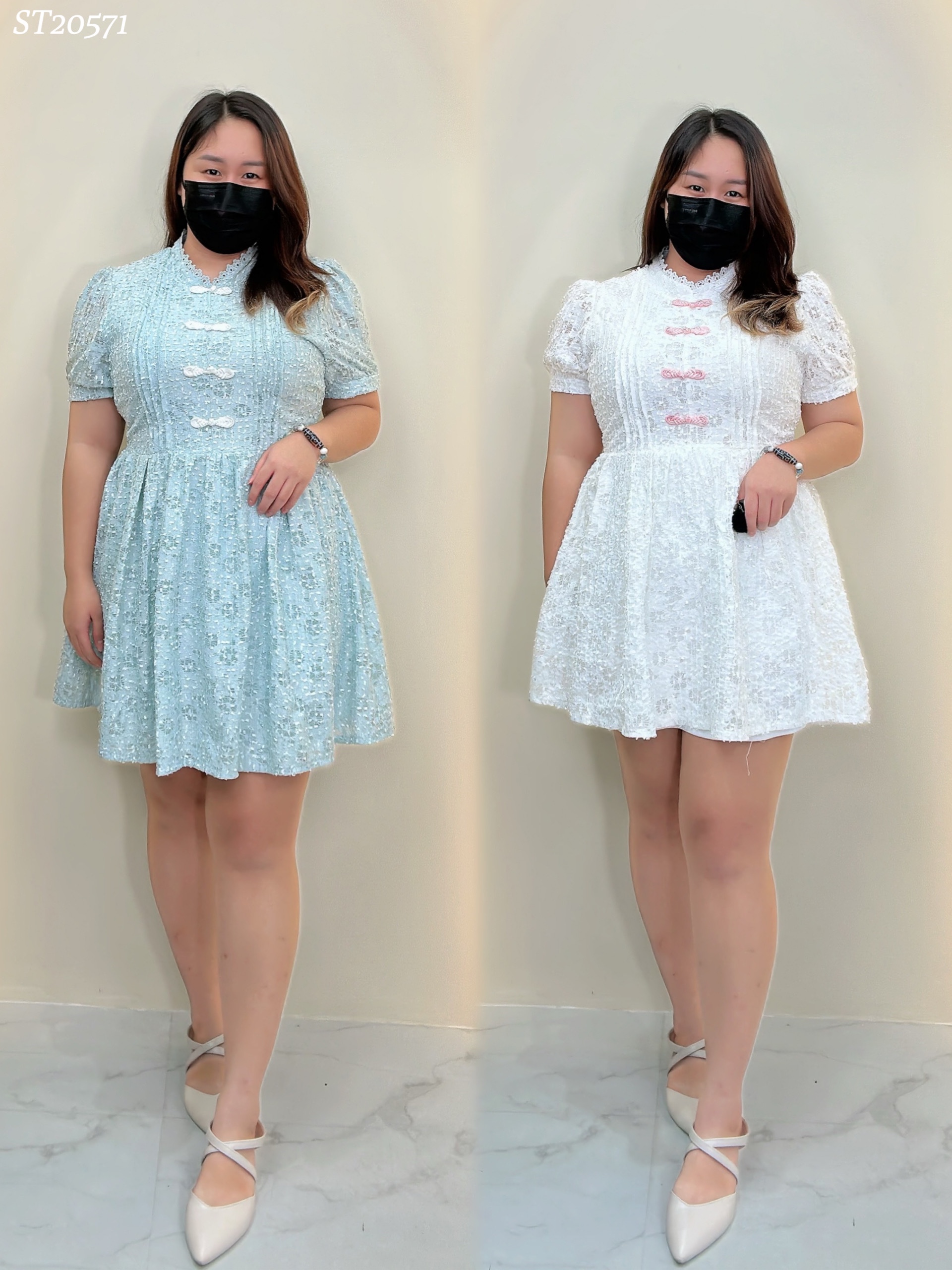 【LBP独家】复古中国结设计改良版旗袍百褶连身裤裙（ST20571）