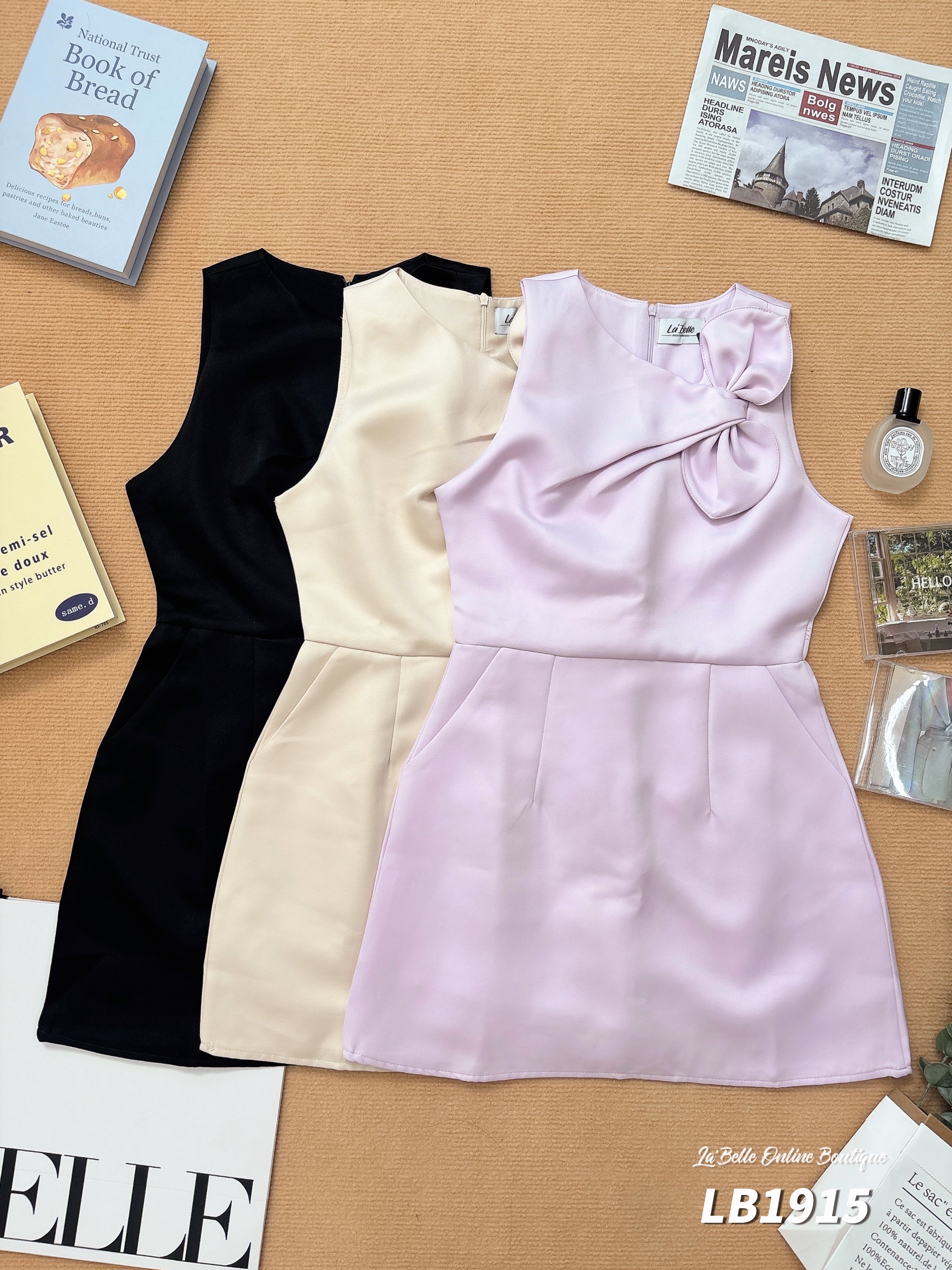 高级感气质蝴蝶结A字连身裙 (LB1915)