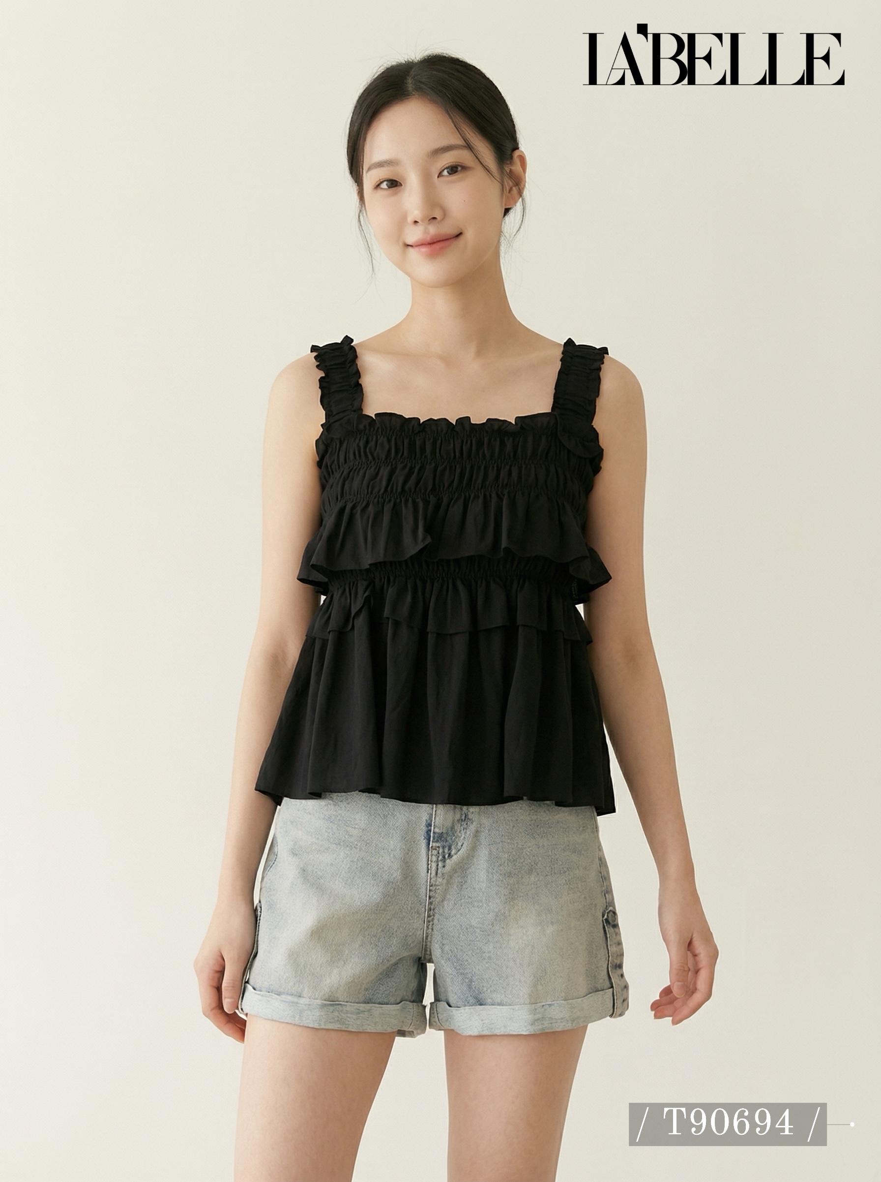 法式层次感荷叶边设计宽松上衣 (T90694)