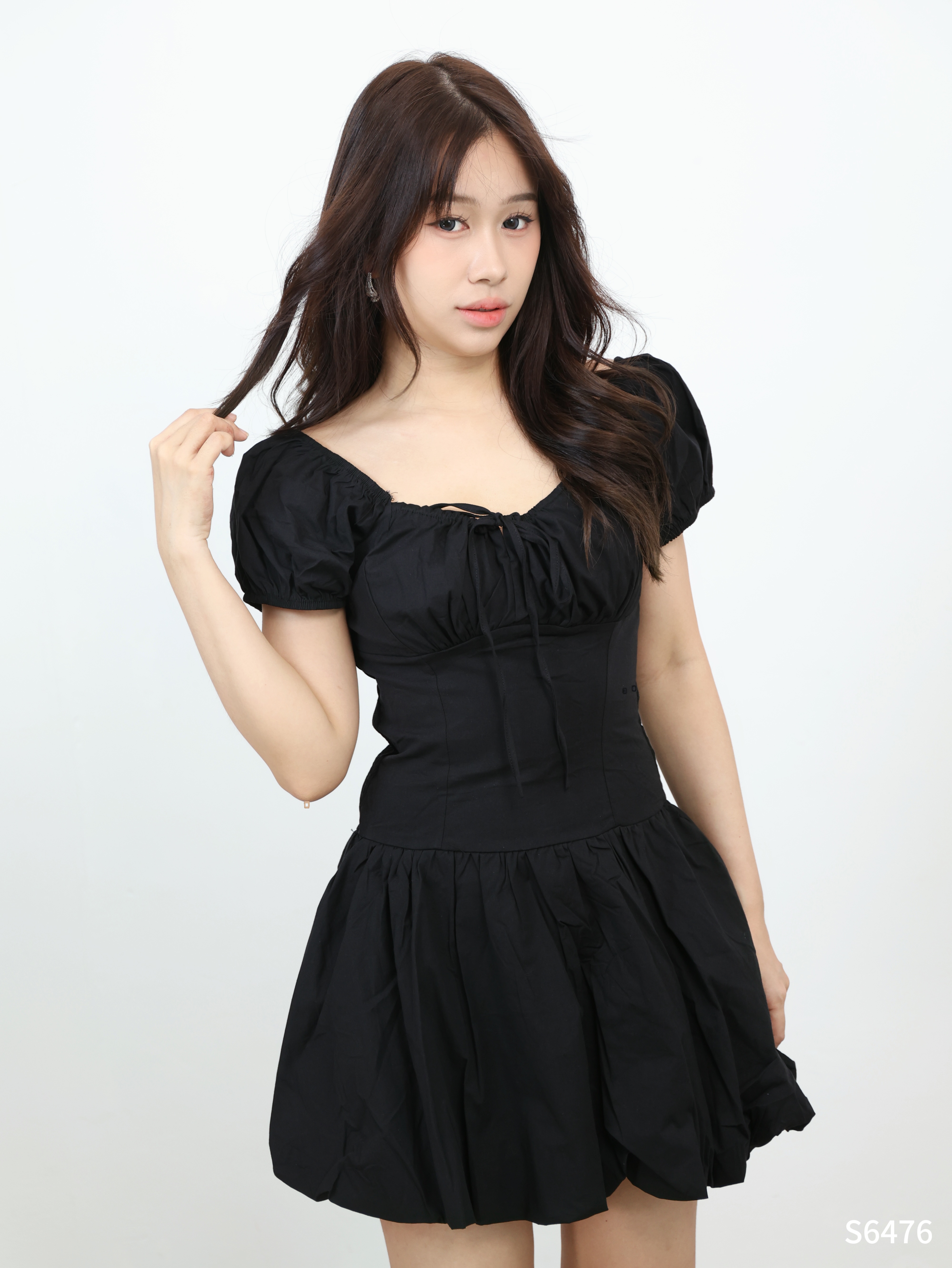 甜美方领花苞连身裙 (S6476)