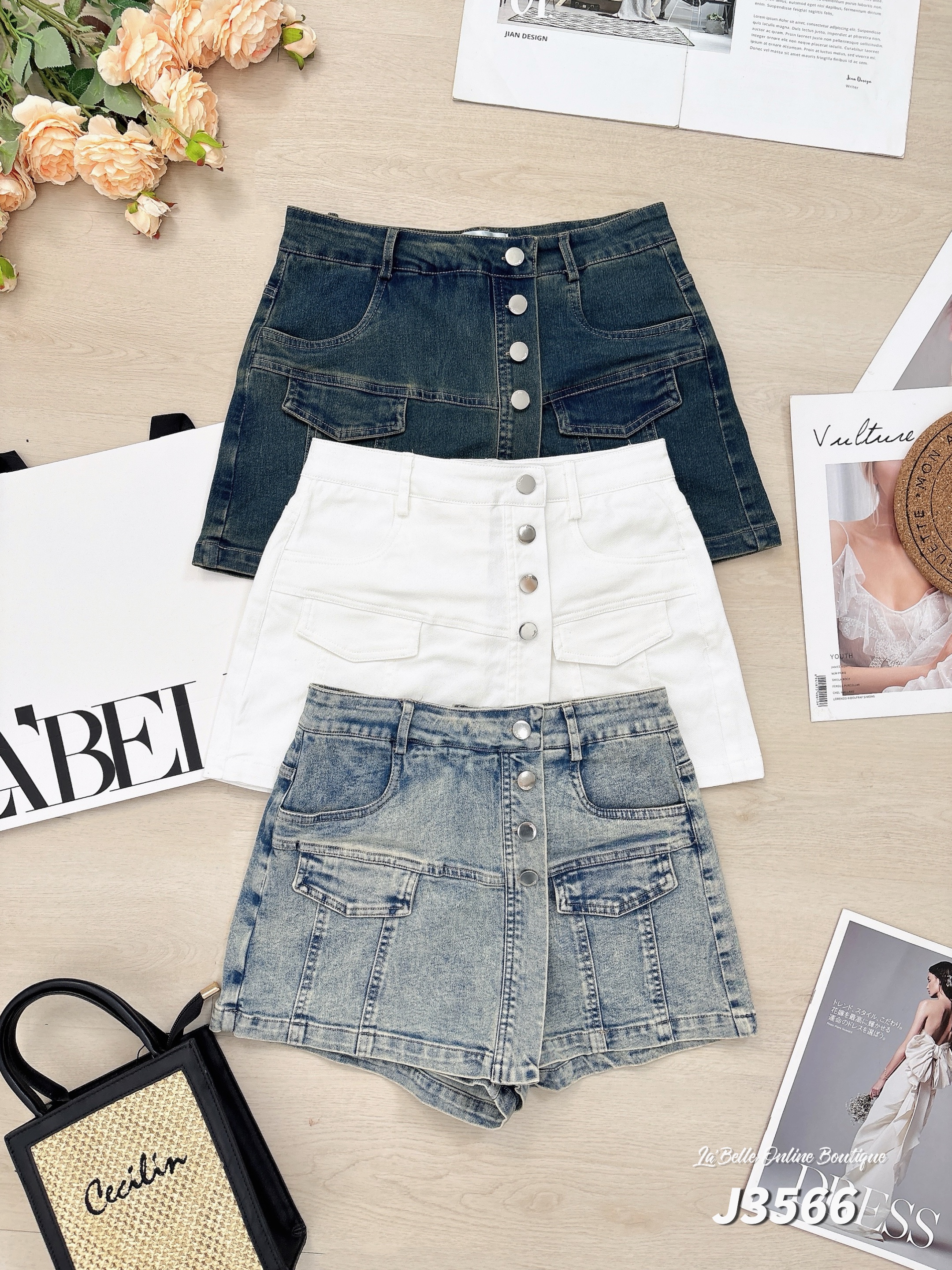 【LBP独家】设计感A字工装牛仔高腰裤裙 (J3566)