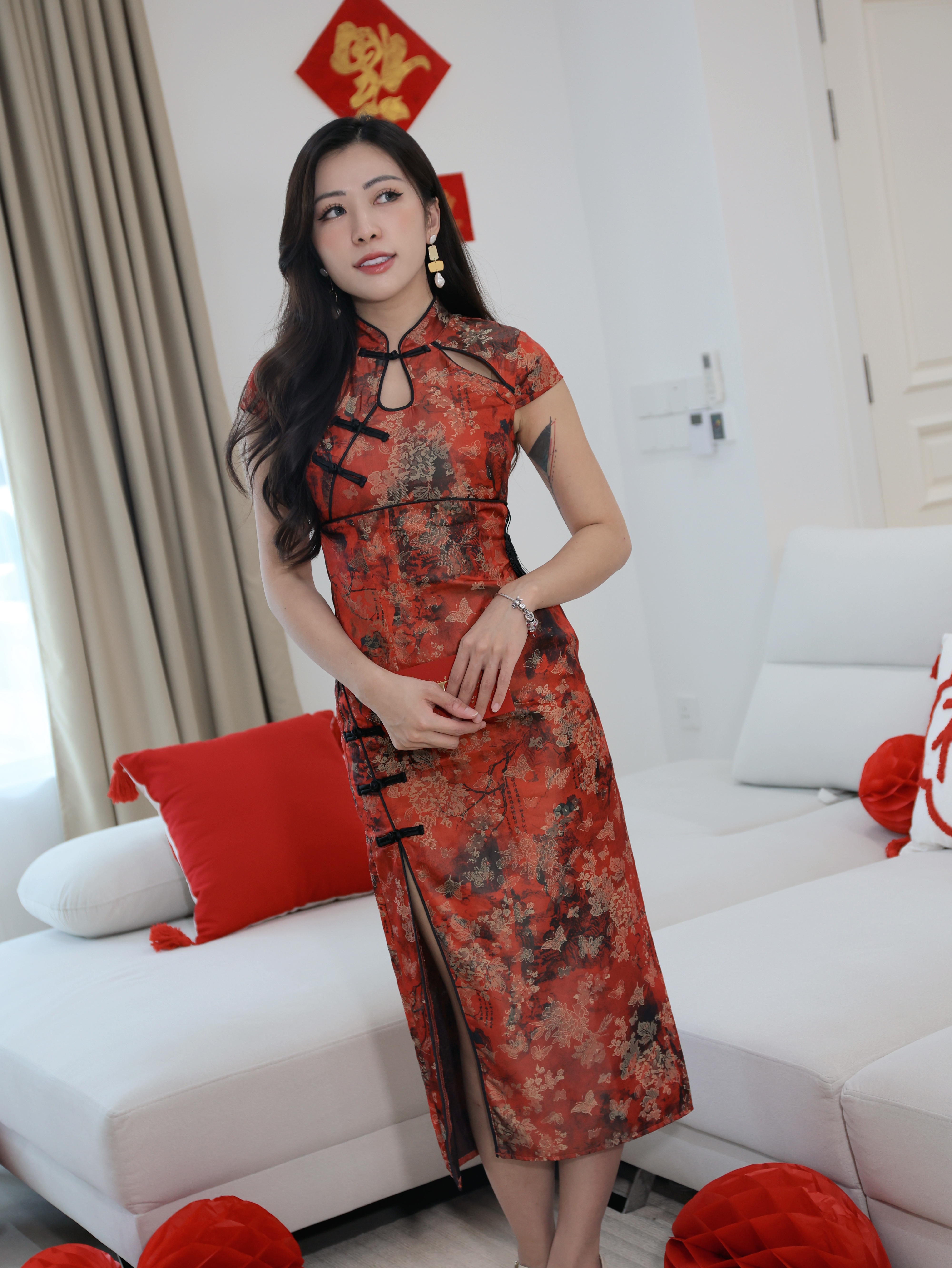 【LBP GXFC 独家新年系列】复古国风修身版过膝旗袍 (ST21140)-La'Belle Fashion Boutique Sdn Bhd