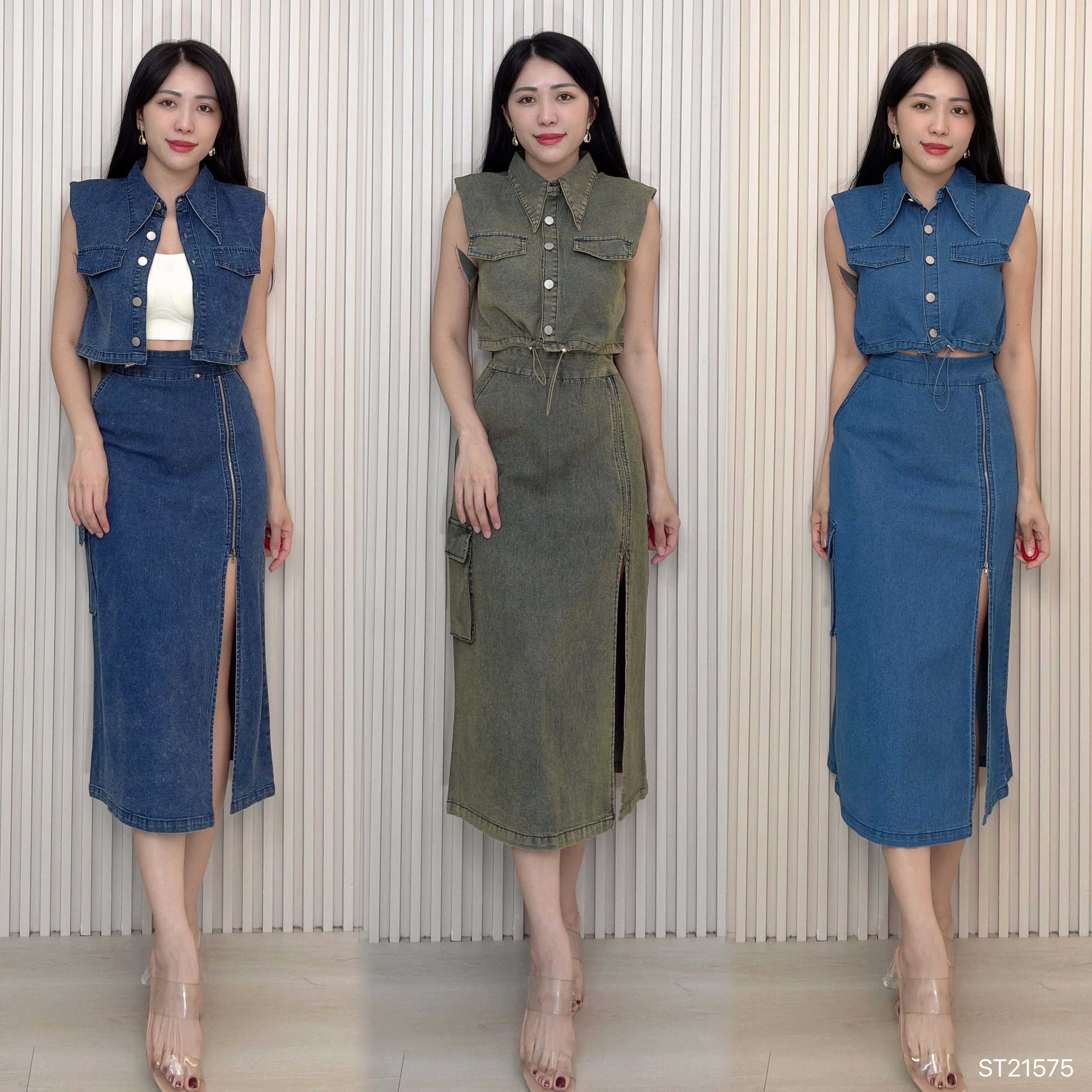 英伦风街头牛仔两件套 (ST21575)