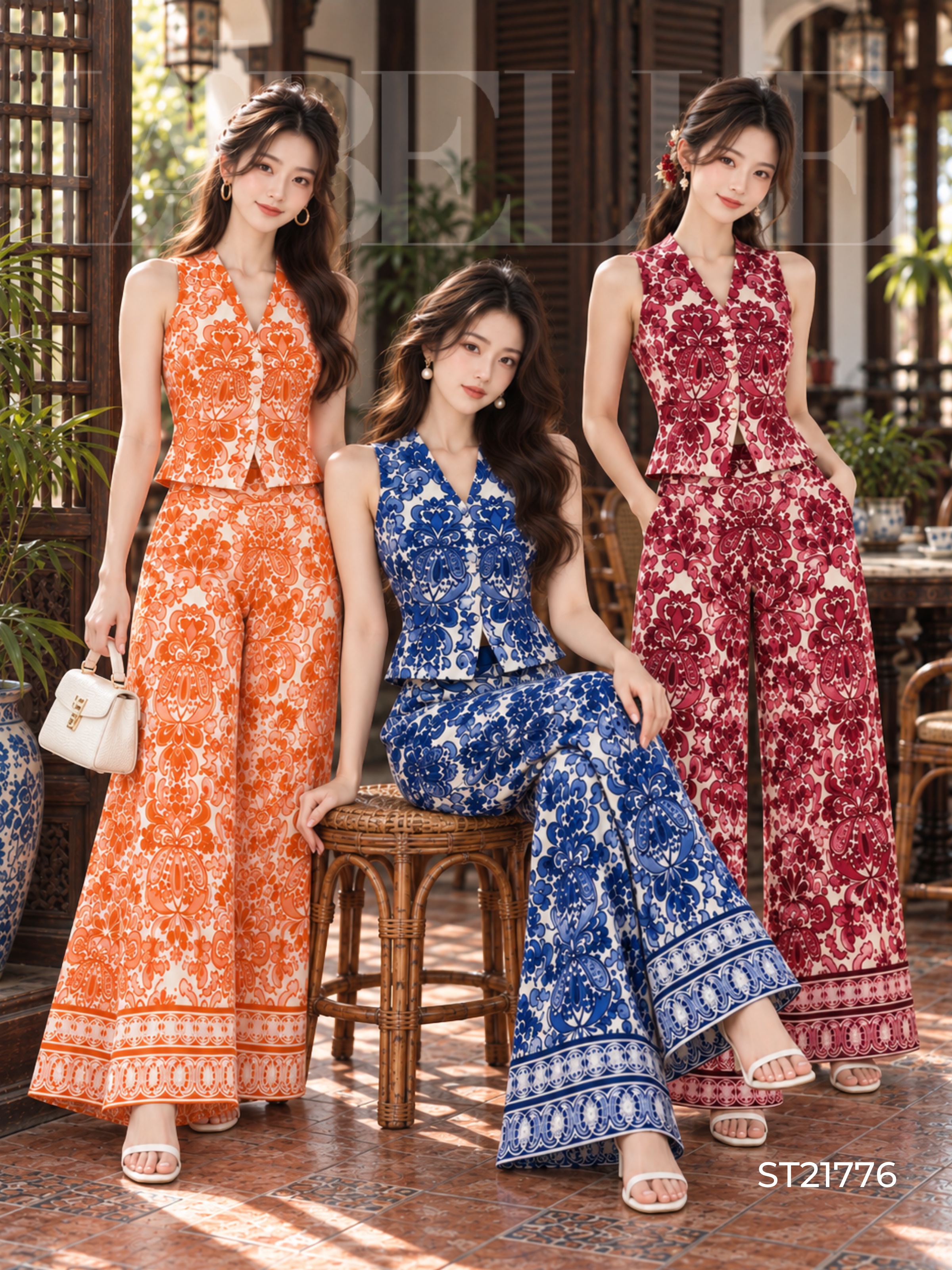 娘惹风batik印花马甲长裤套装 (ST21776)