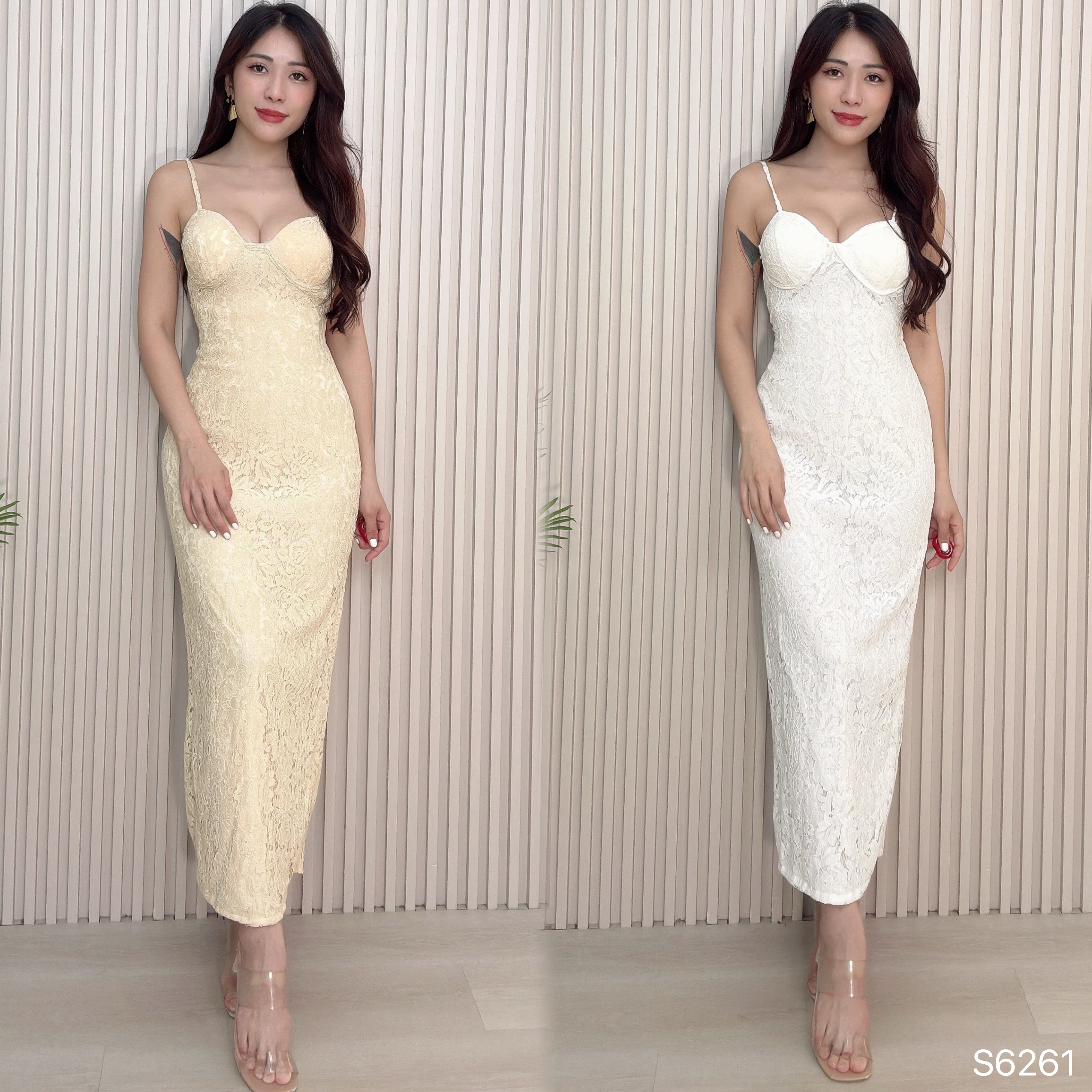 性感修身开叉设计过膝吊带连身裙 (S6271)