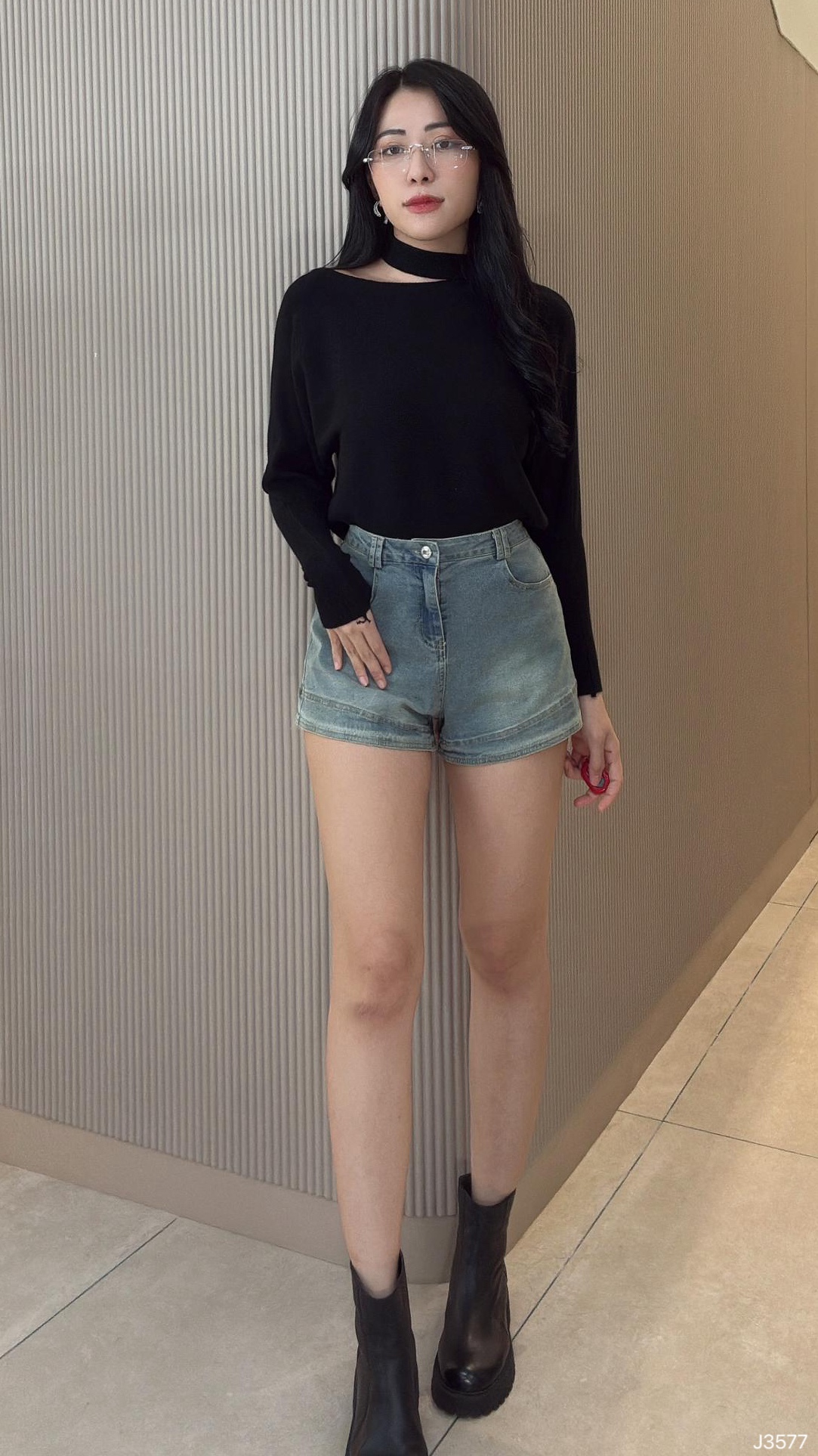 【LBP独家】复古A字水洗牛仔高腰短裤 (J3577)