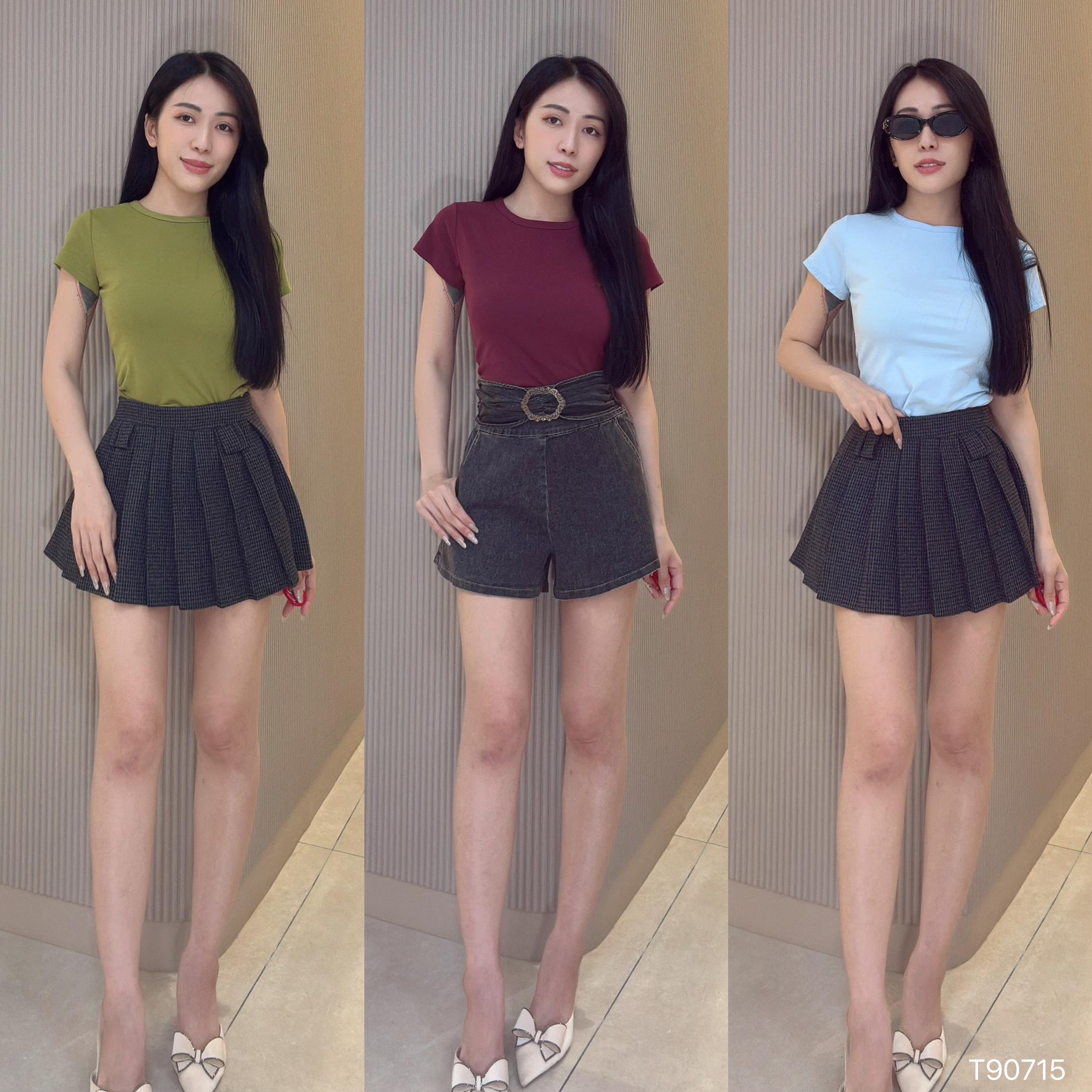 简约百搭纯色圆领显瘦上衣 (T90715)