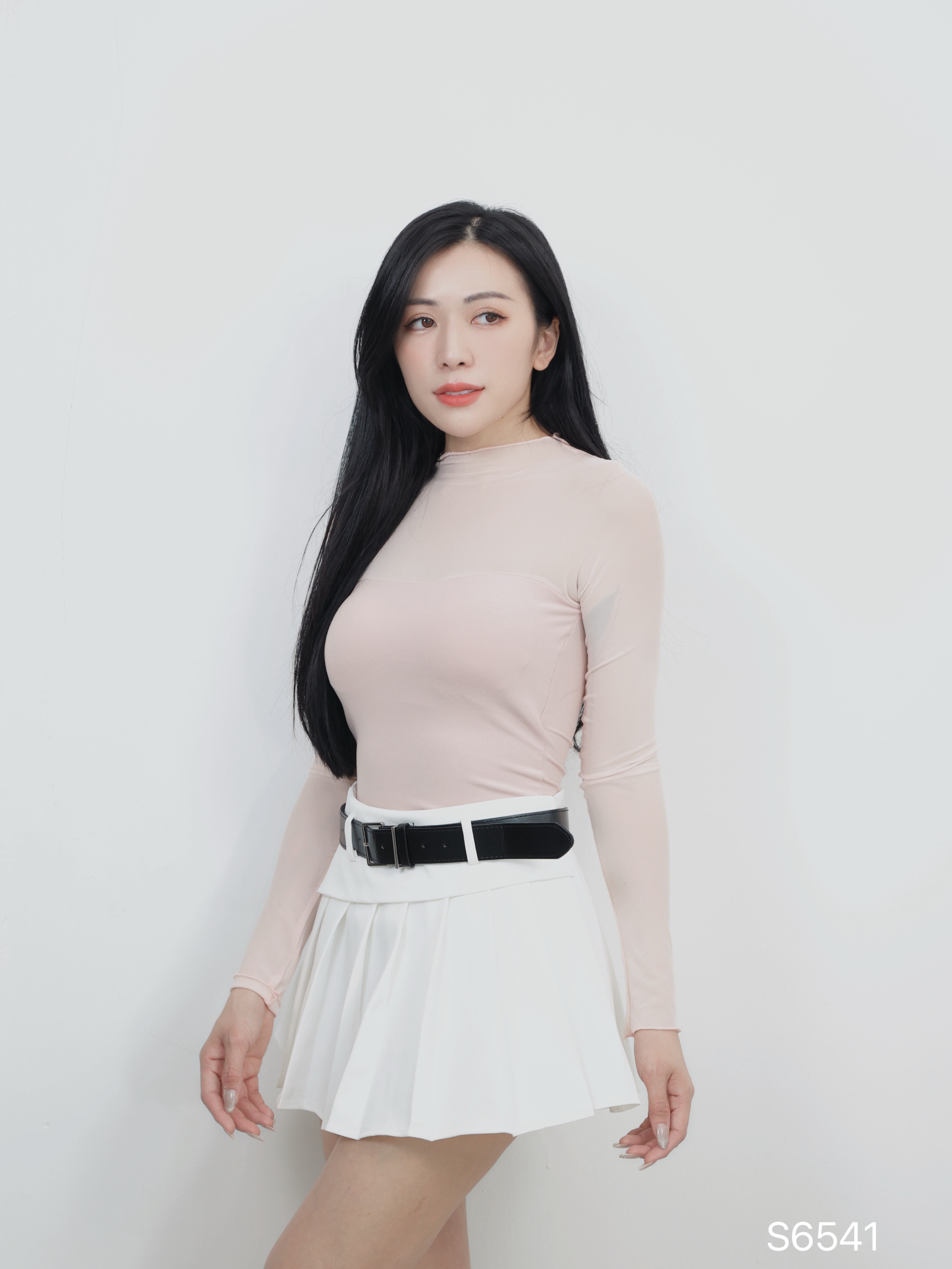 学院风A字不规则百褶高腰短裙 (S6541)