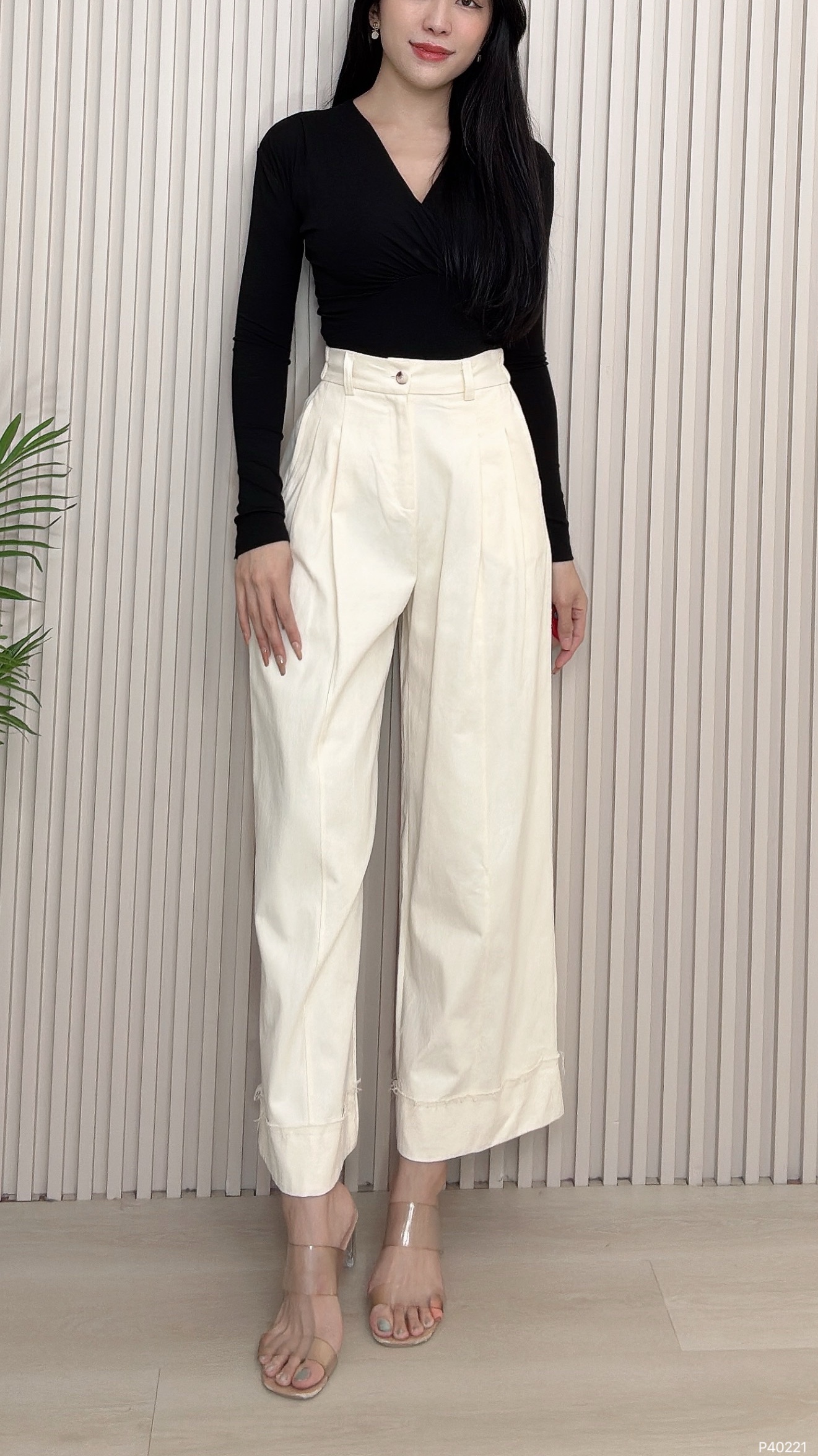 时尚宽松阔腿高腰长裤 (P40221)