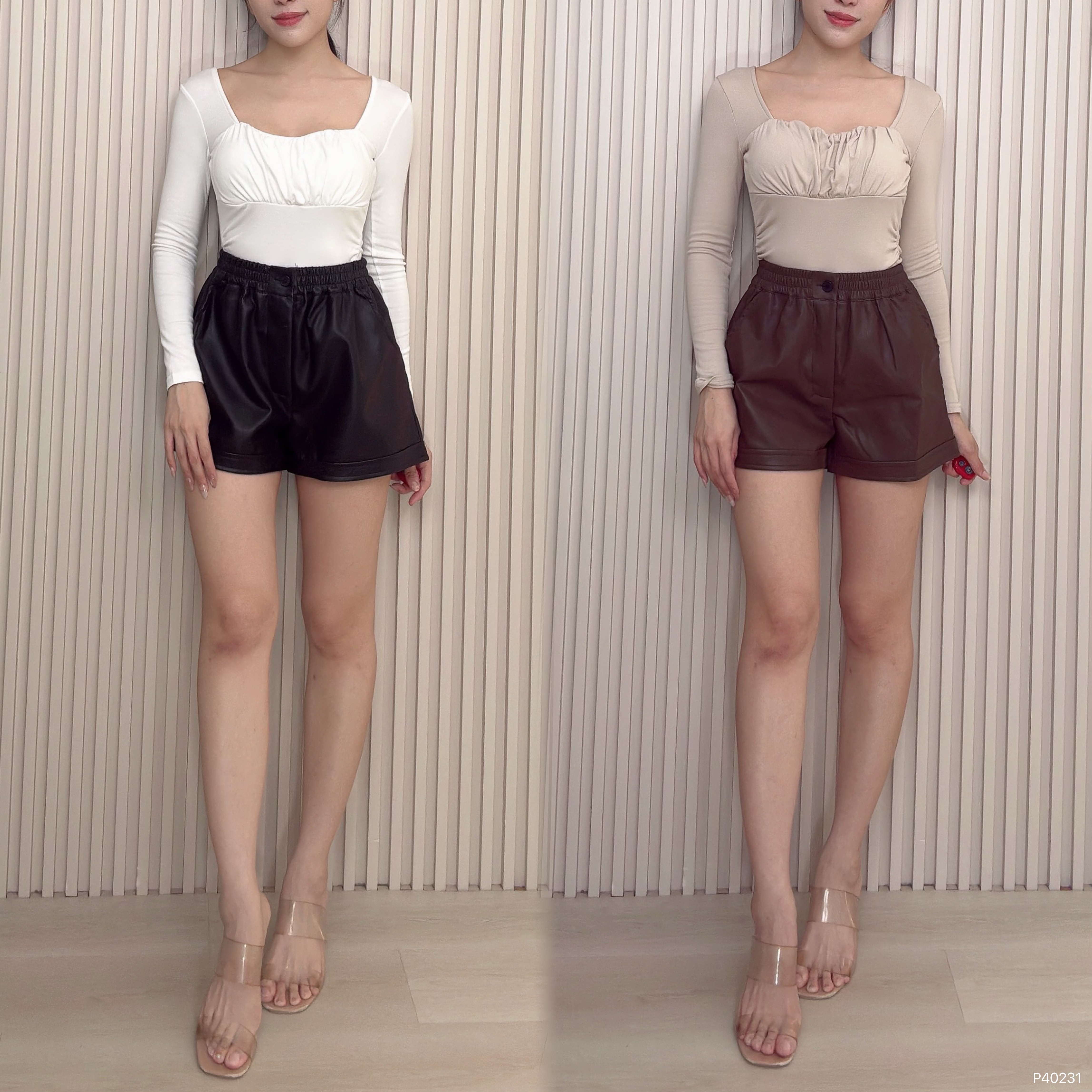  时尚百搭阔腿高腰短裤 (P40231)