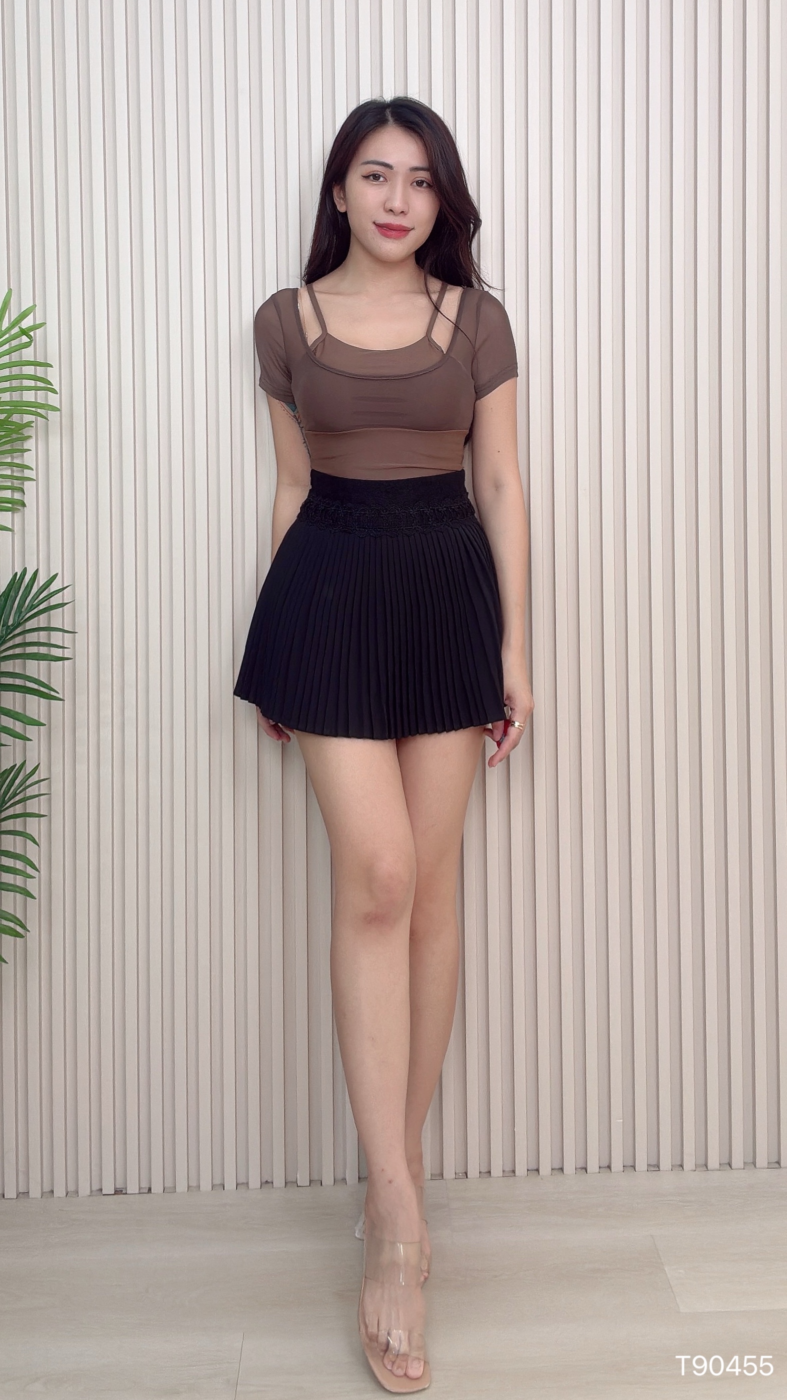 运动风假两件设计短版上衣 (T90455)