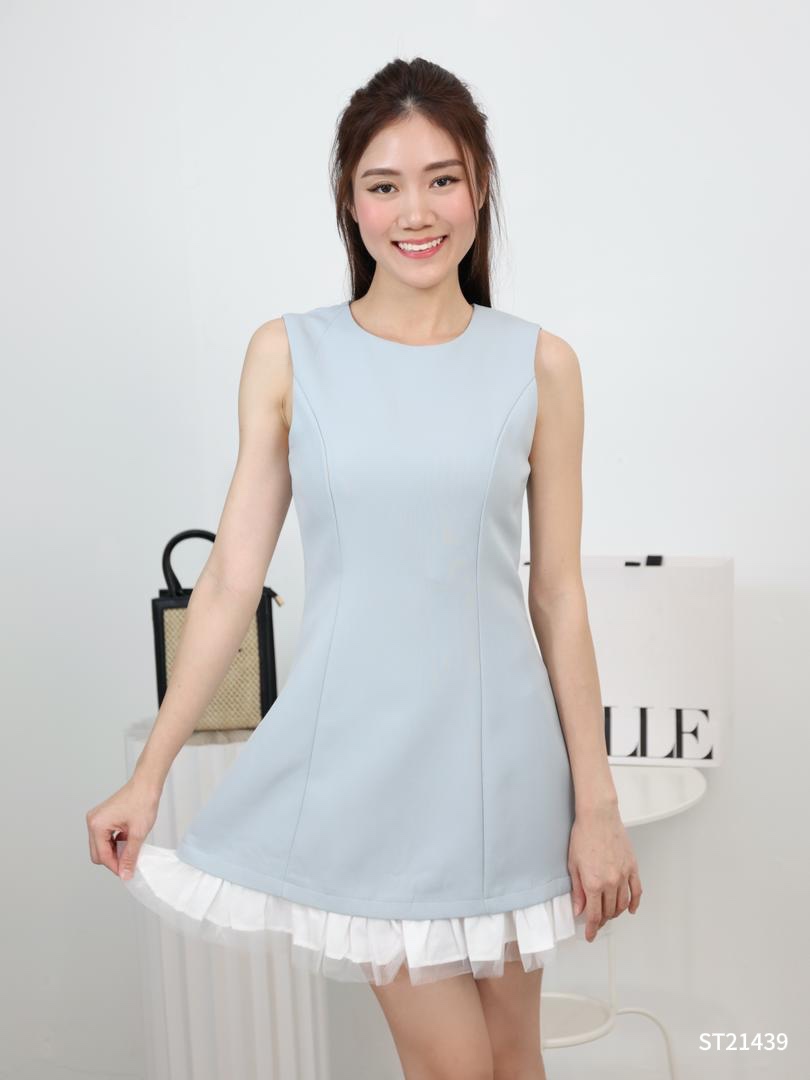 绝美荷叶网纱拼接设计连身裤裙 (ST21439)