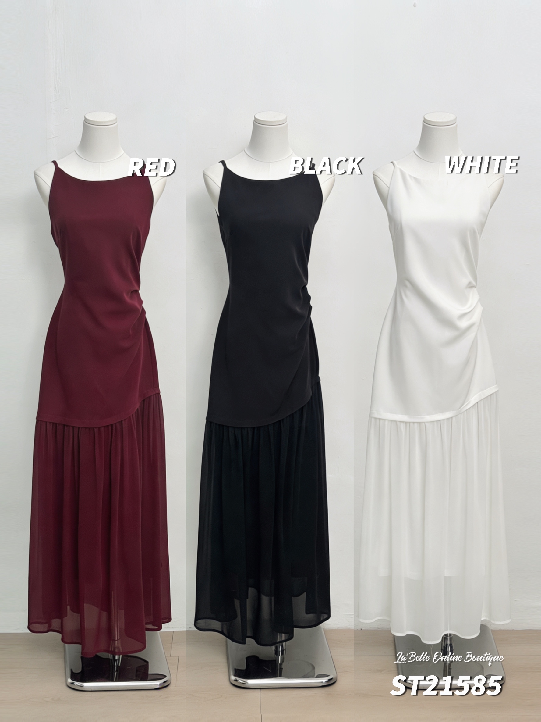 高级感伞状裙摆褶皱设计晚宴连身裙 (ST21585)