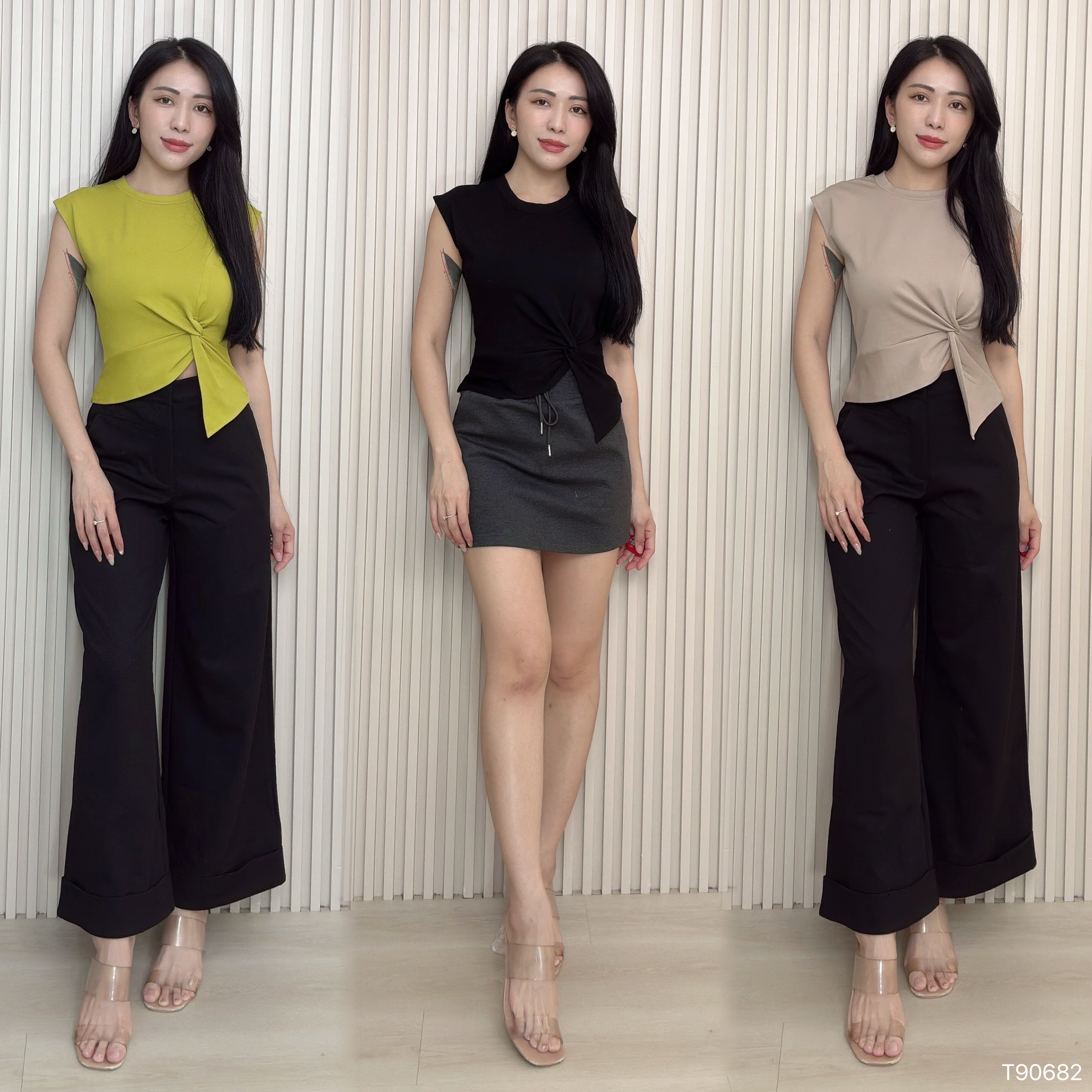 韩系设计感扭结不规则无袖上衣 (T90682)