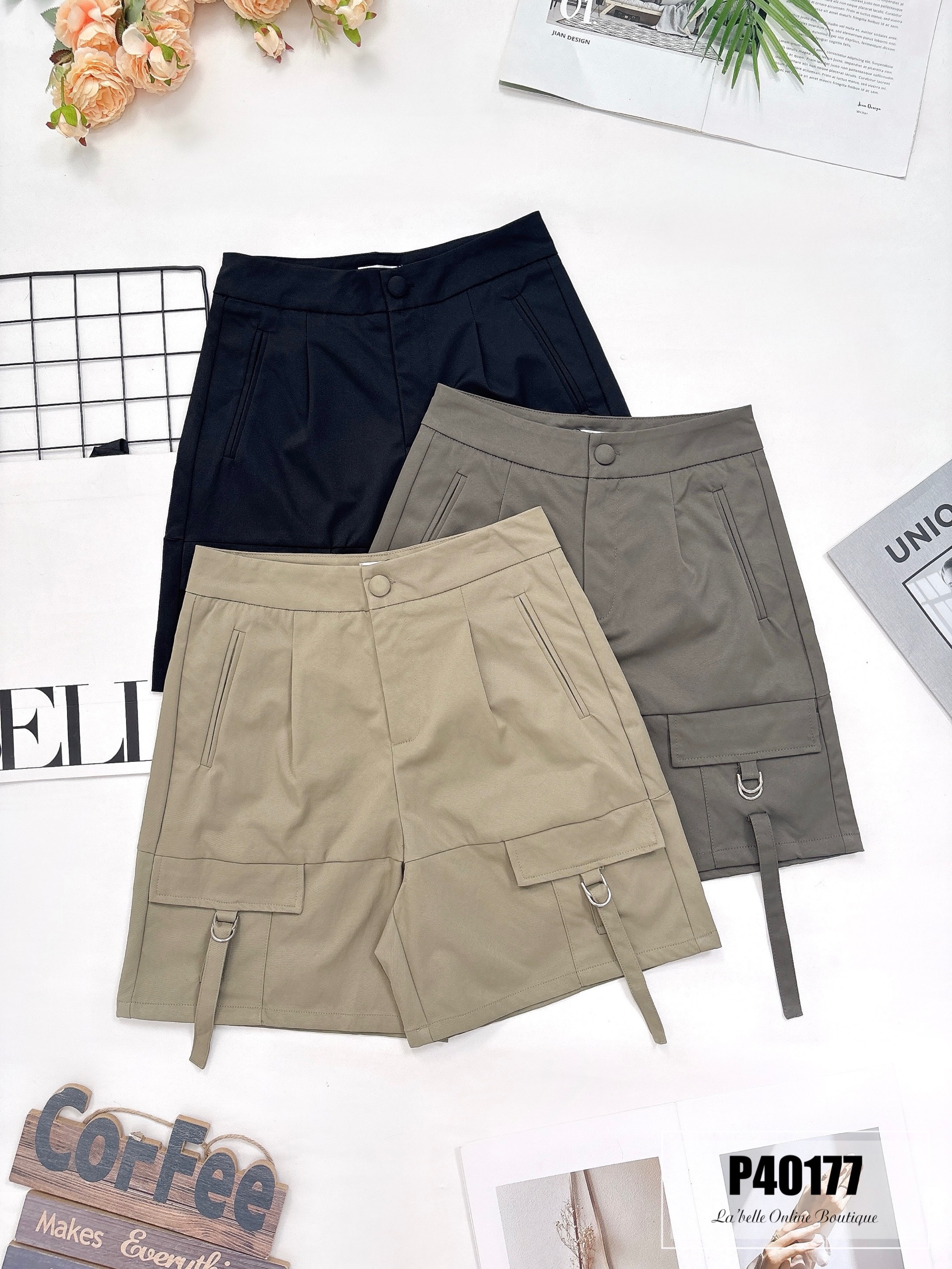 【LBP独家】中性工装设计高腰五分裤 (P40177) -特价-La'Belle Fashion Boutique Sdn Bhd