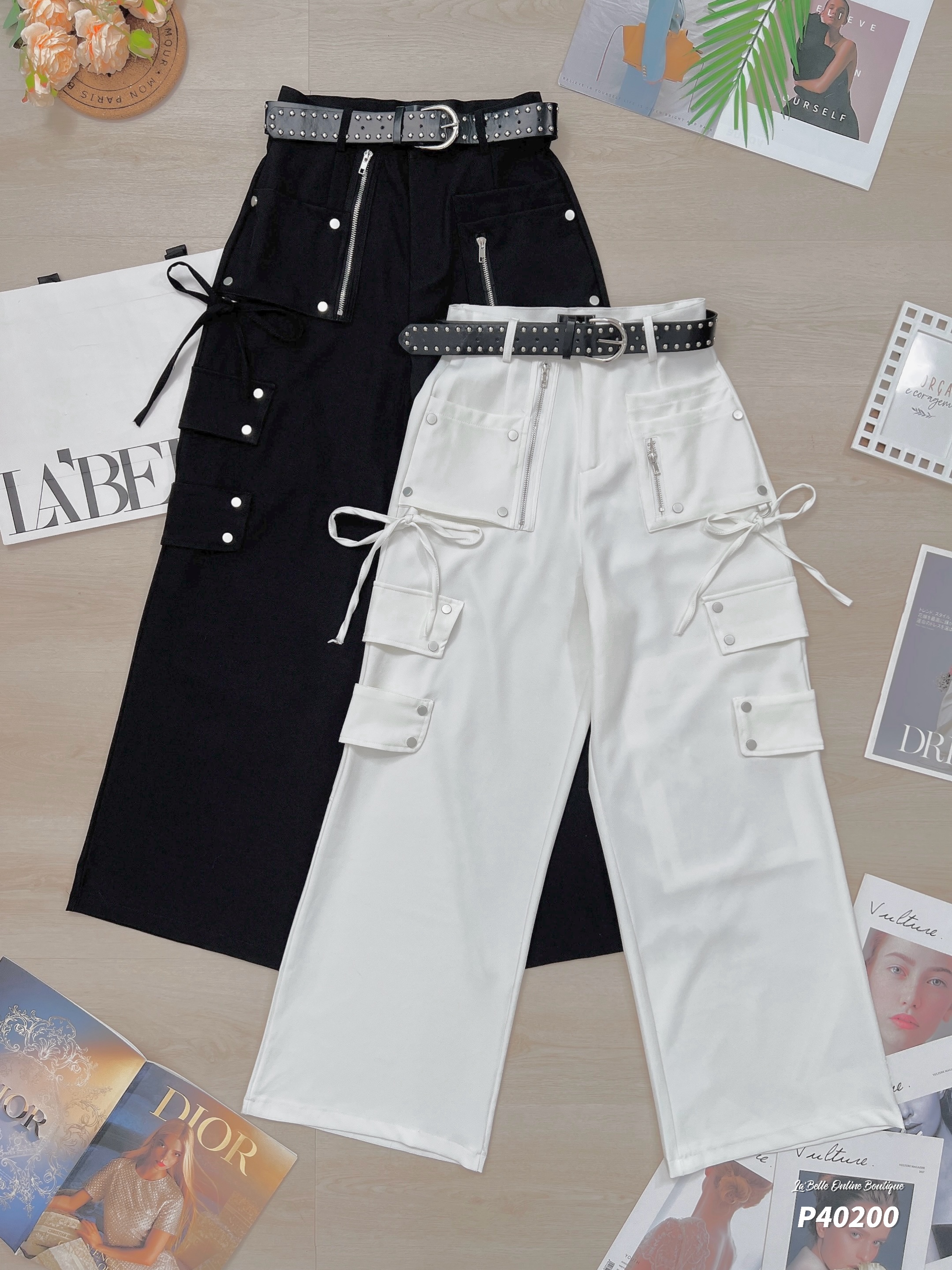 炸街酷帅直筒阔腿高腰长裤 (P40200)-La'Belle Fashion Boutique Sdn Bhd