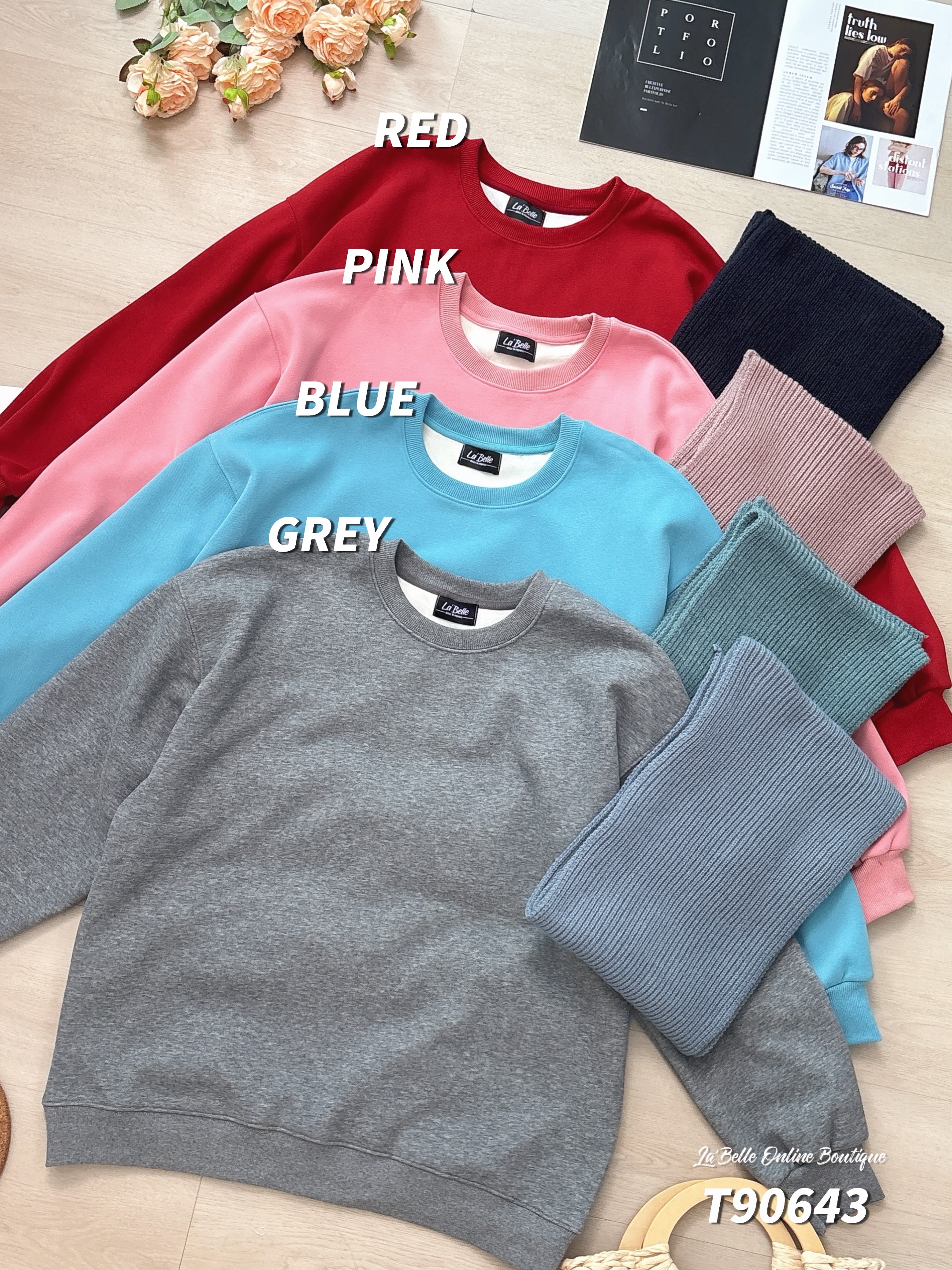 百搭多彩圆领卫衣加绒围巾 (T90643)