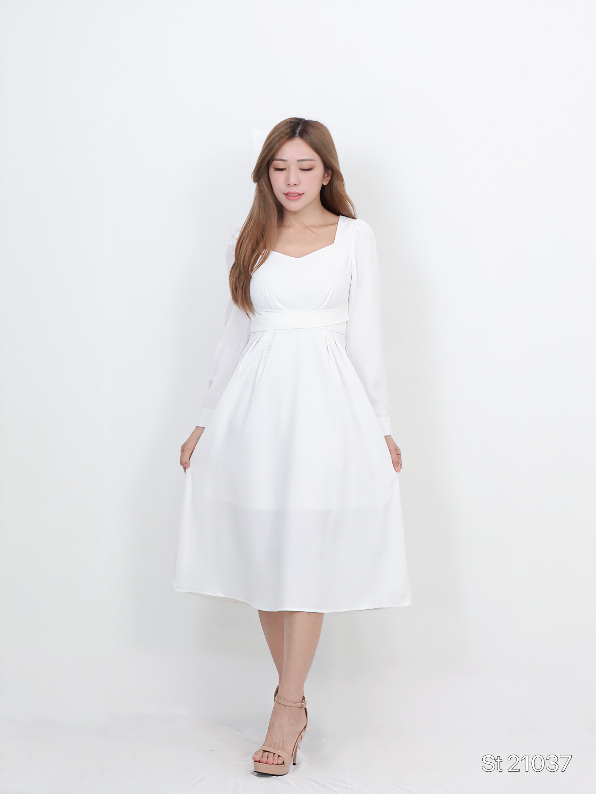 精致方领长袖连身裙 (ST21037)- 特价 -La'Belle Fashion Boutique Sdn Bhd