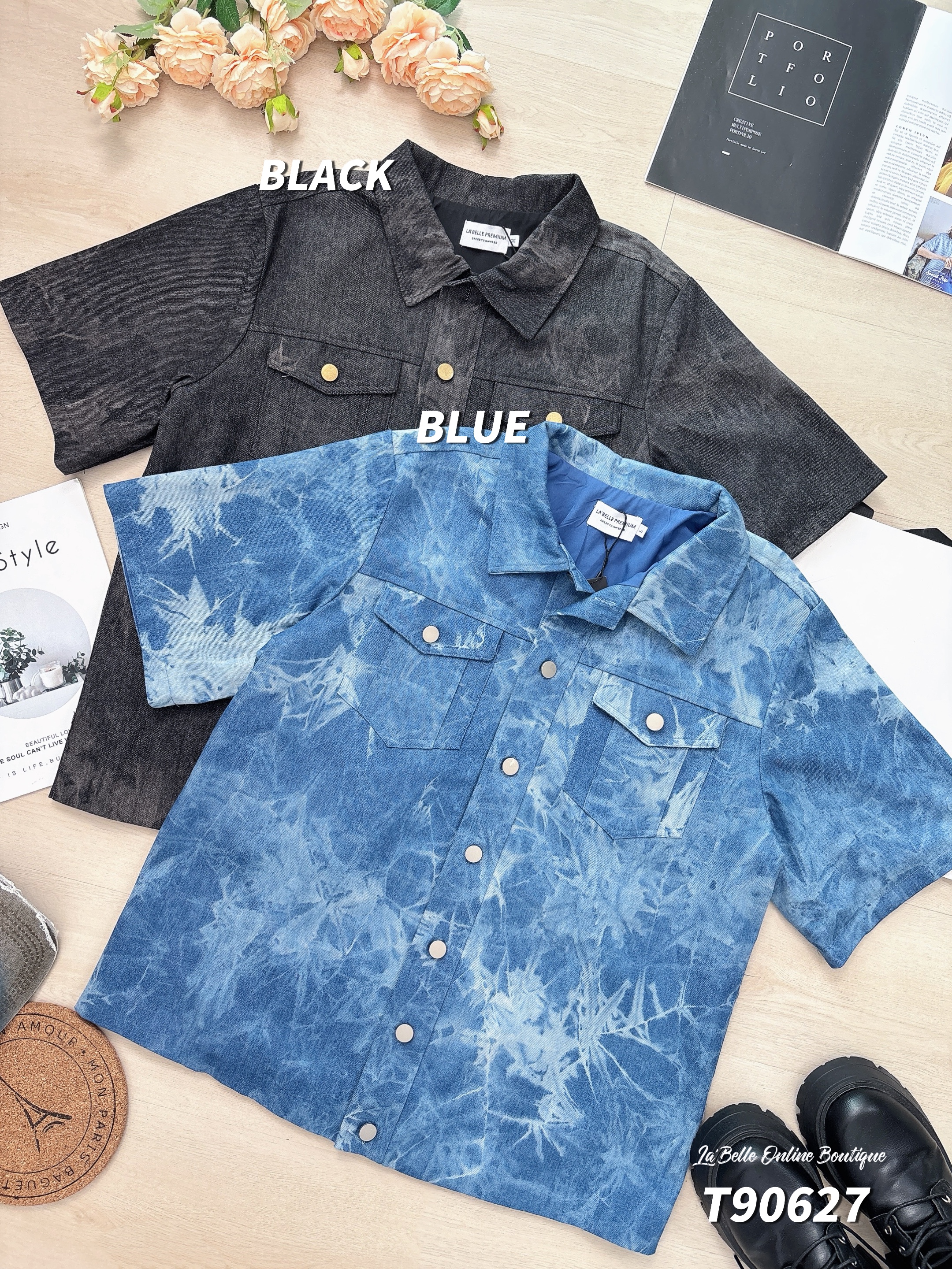 【LBP 独家新年系列】高级感独特扎染设计开衫牛仔上衣 (T90627)