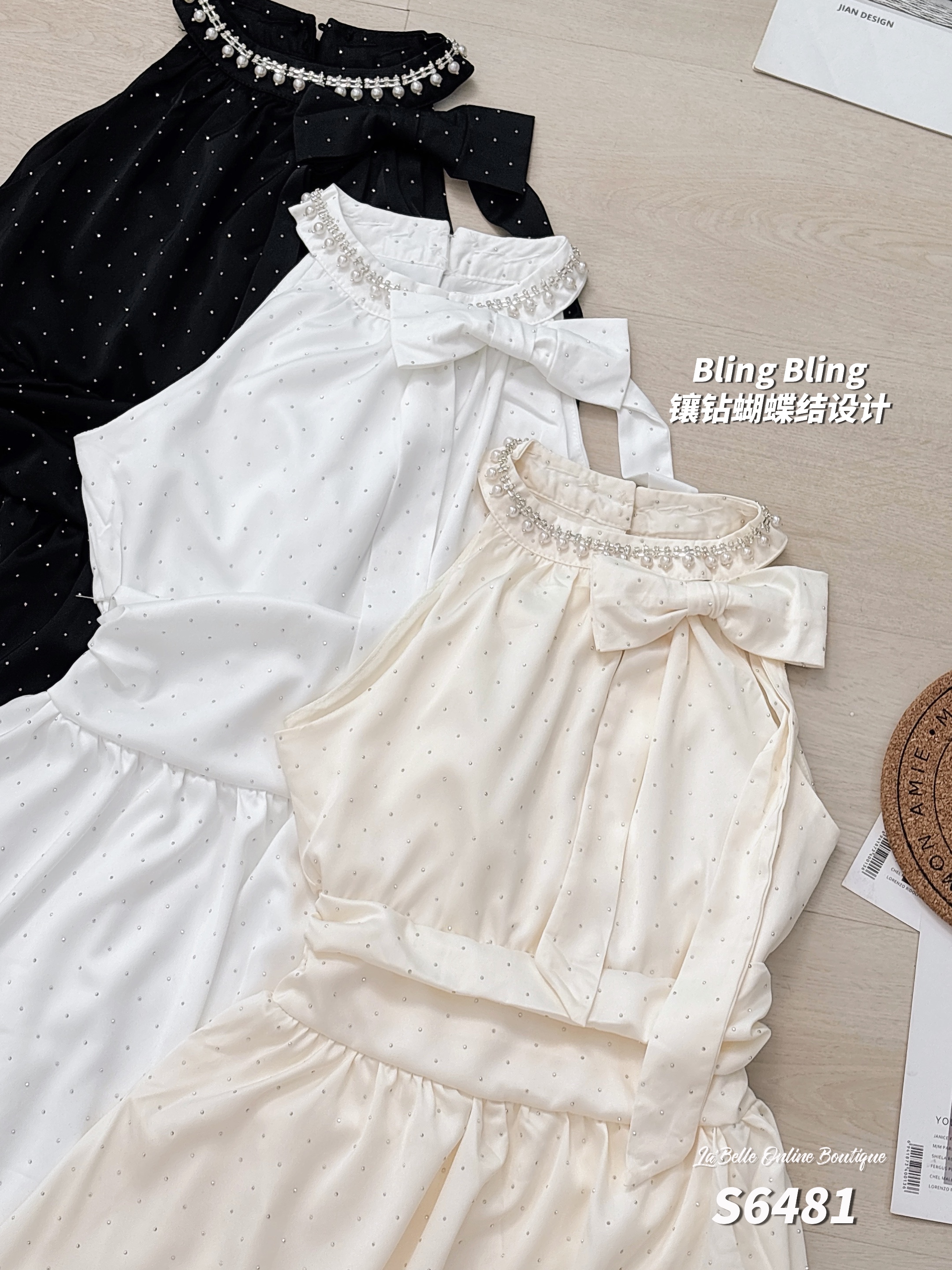 时尚Bling Bling镶钻蝴蝶结设计连身裙 (S6481)