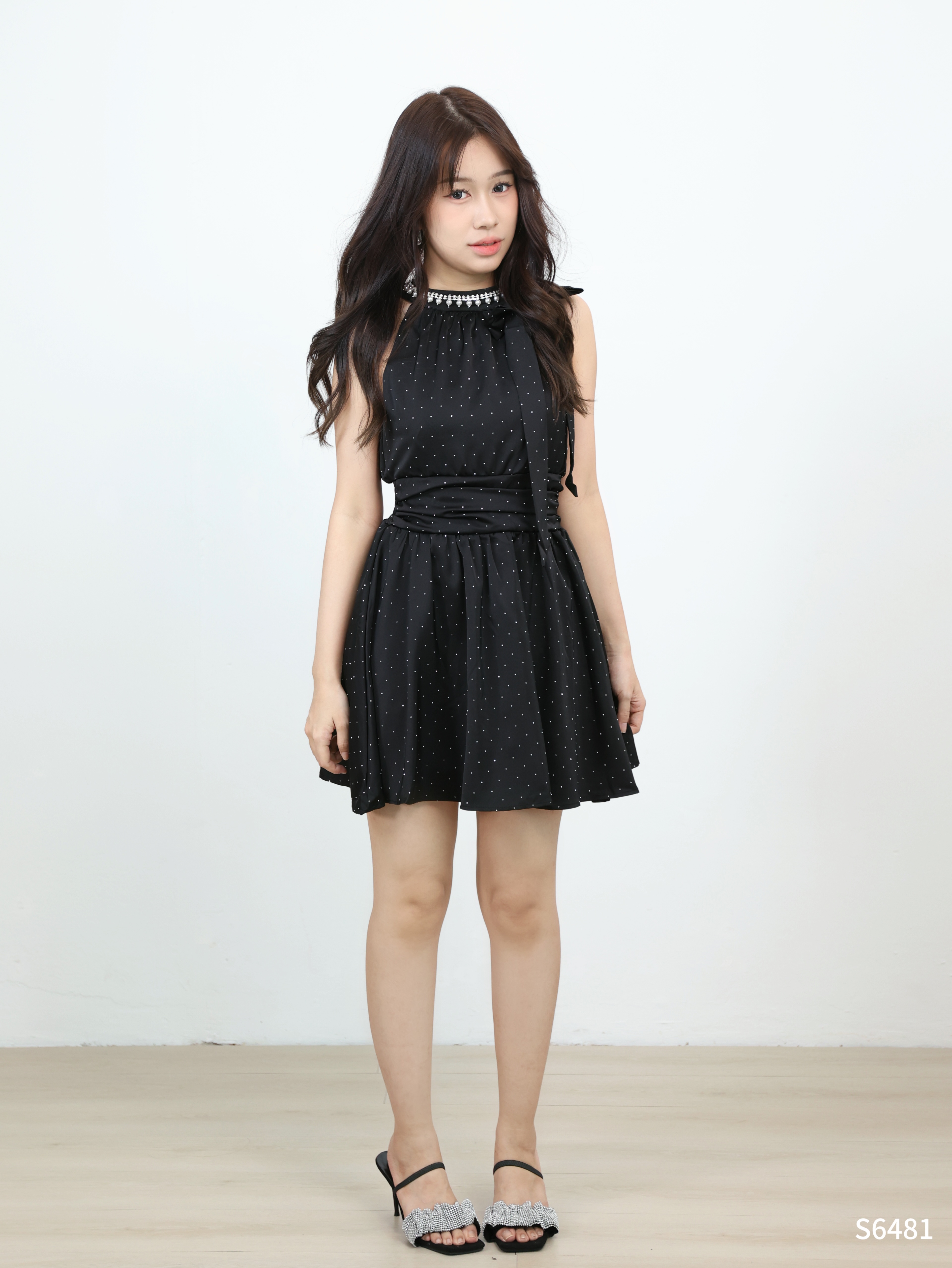 时尚Bling Bling镶钻蝴蝶结设计连身裙 (S6481)