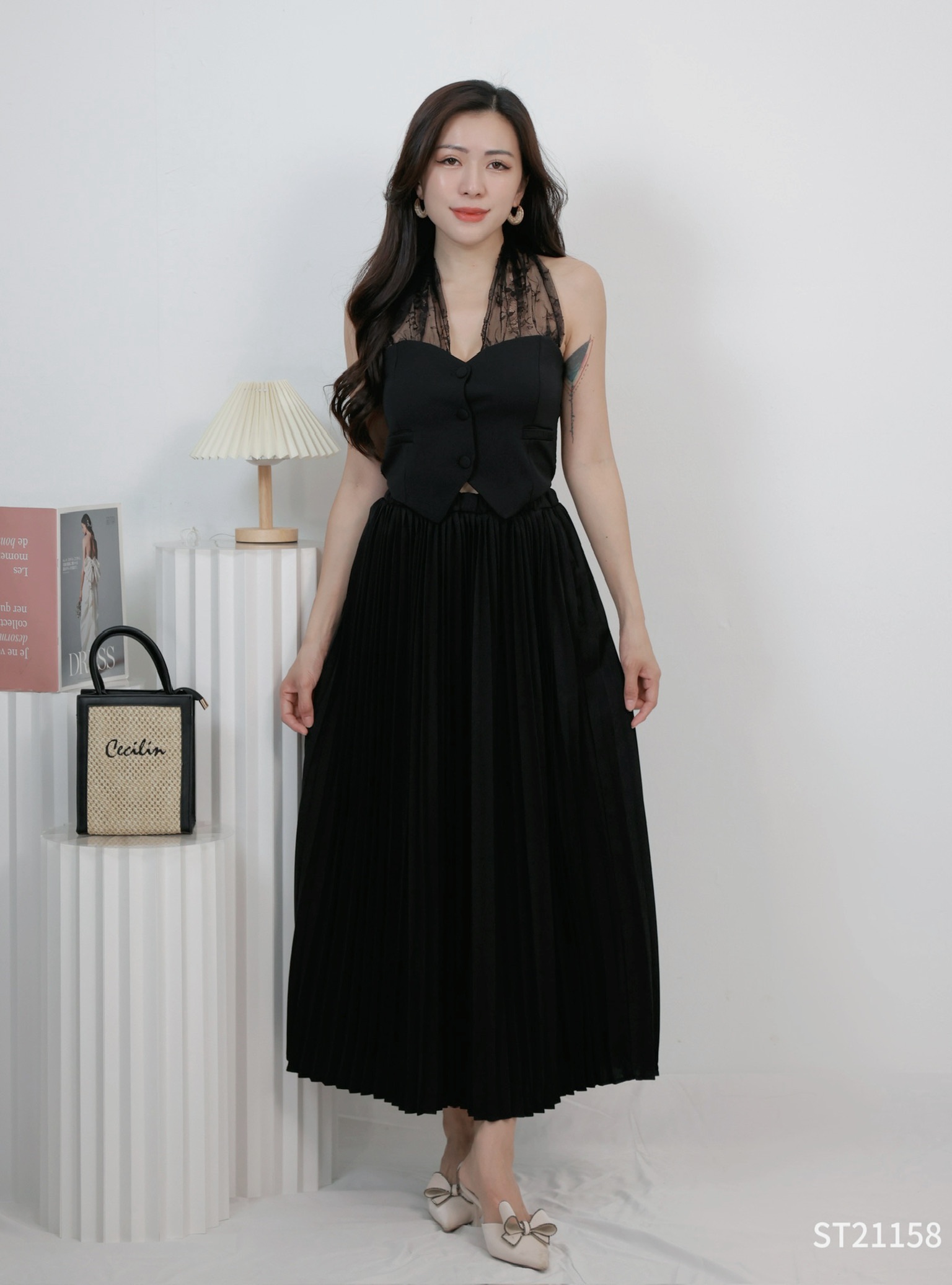 【LBP独家】时尚气质大摆百褶高腰半身裙 (ST21158)