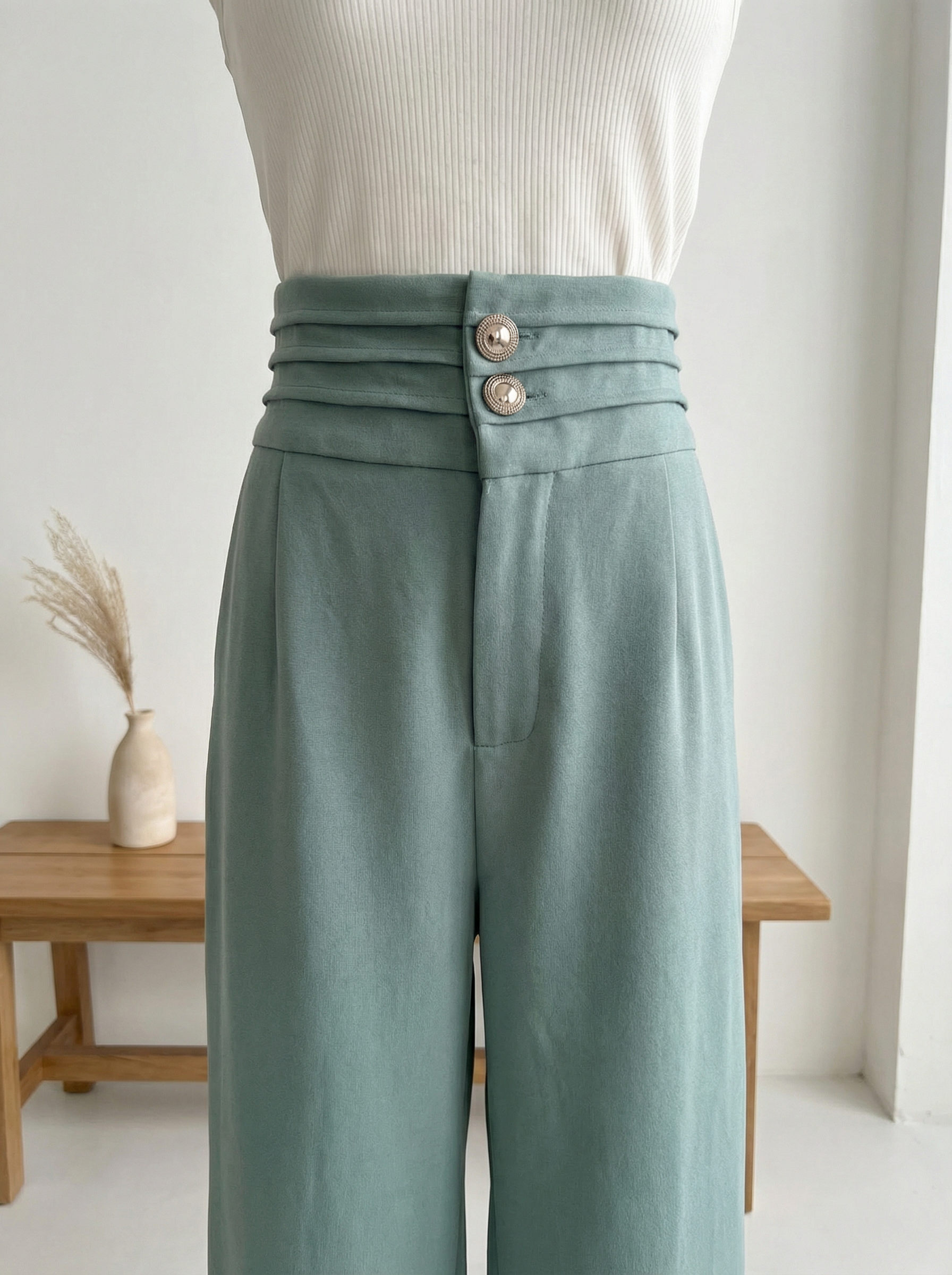 【LBP独家】高端银扣百褶设计阔腿长裤 (P40073)