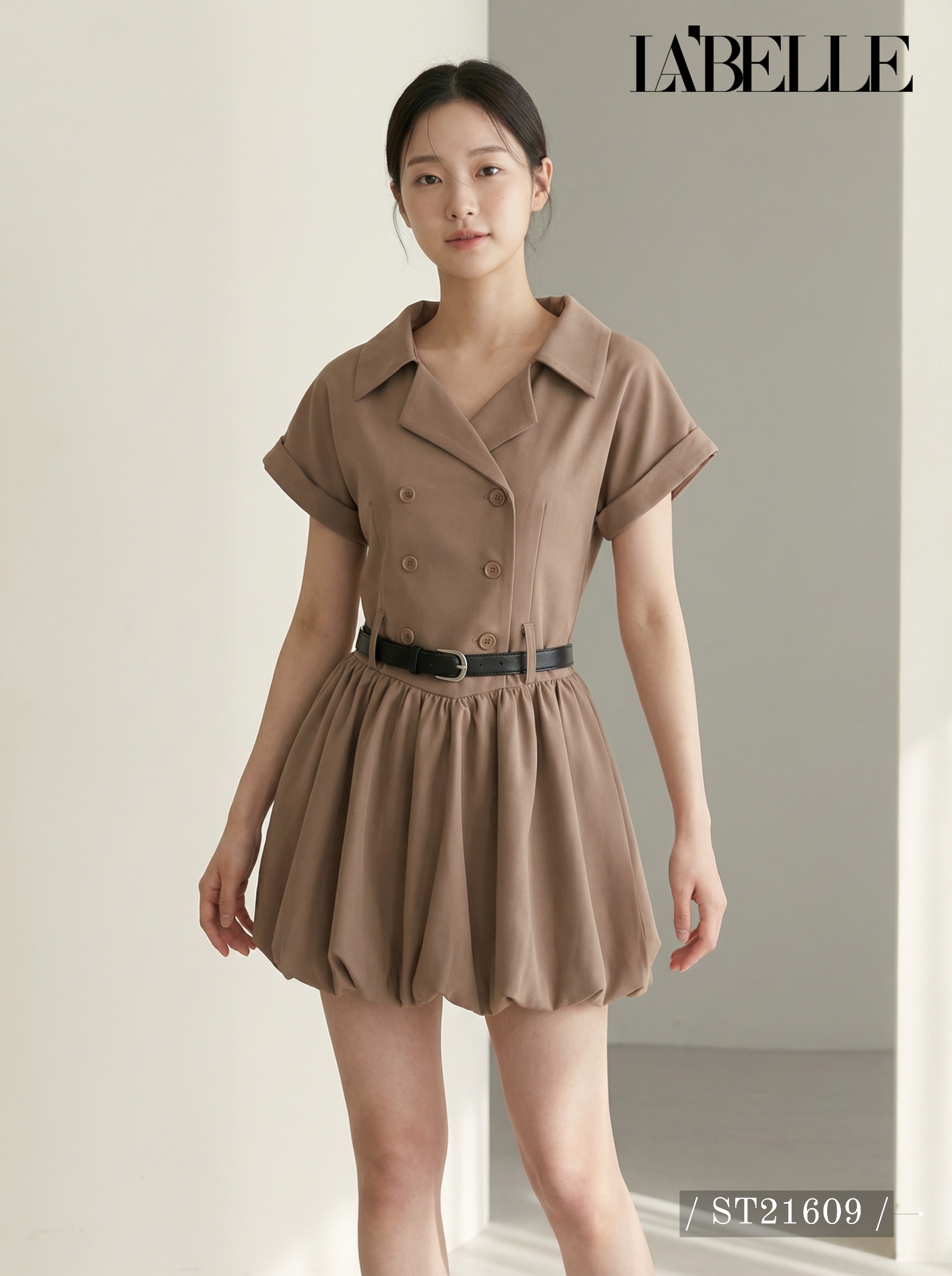 韩系风衣设计下摆花苞连身裙 (ST21609)