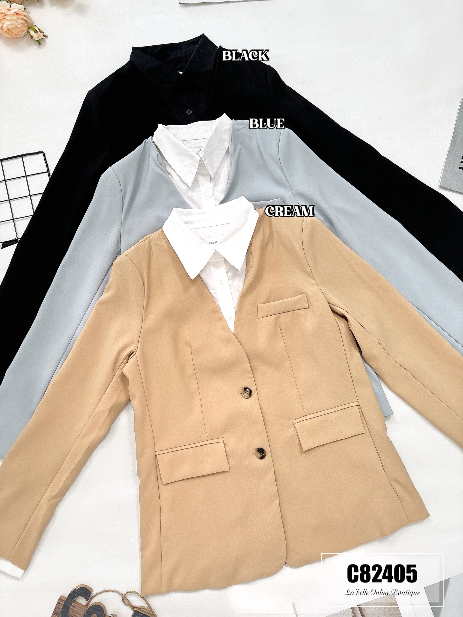 【LBP独家】时尚假两件拼接外套 (C82405) - 特价-La'Belle Fashion Boutique Sdn Bhd