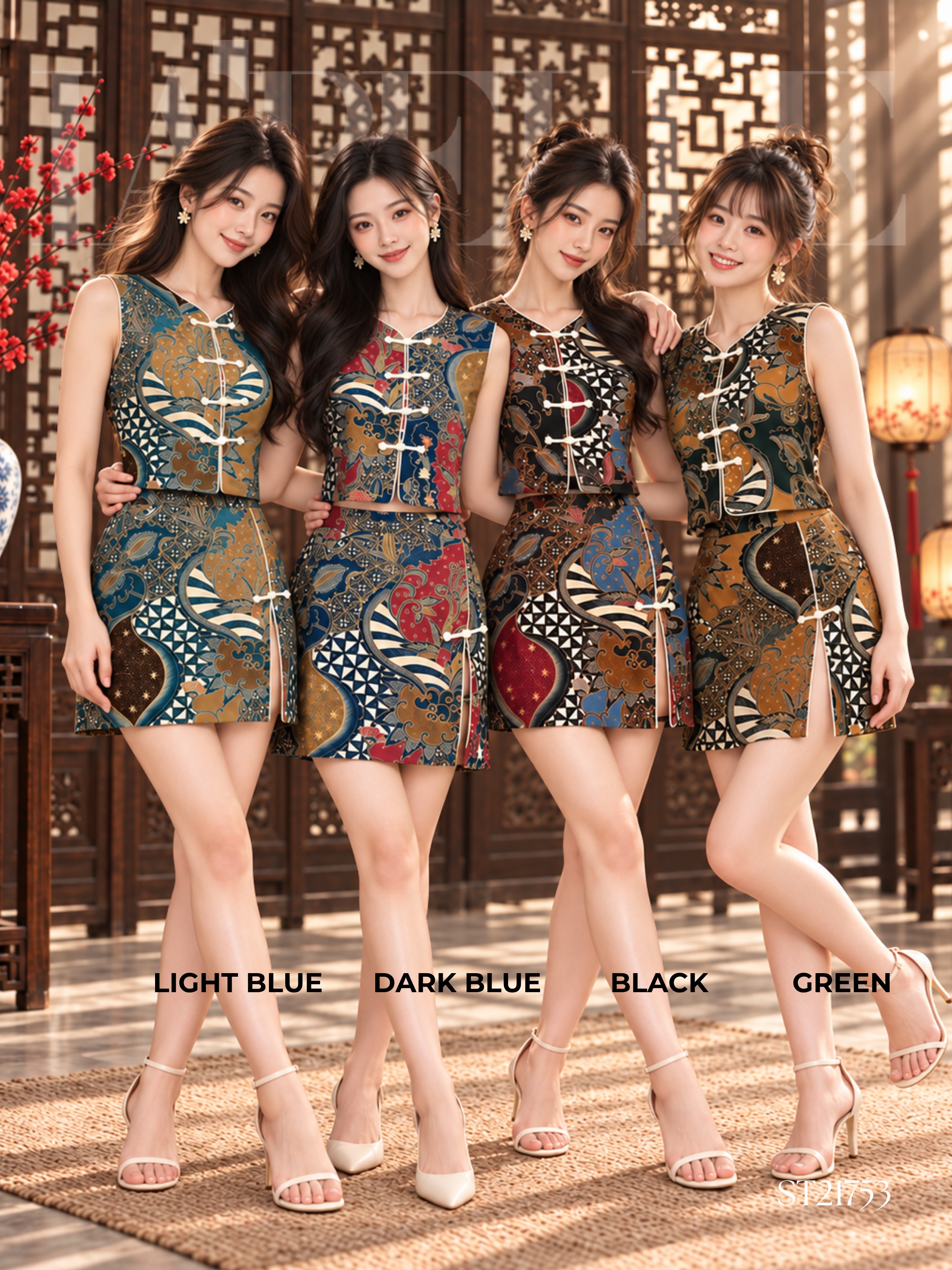 复古南洋风盘扣batik马甲两件套 (ST21753)
